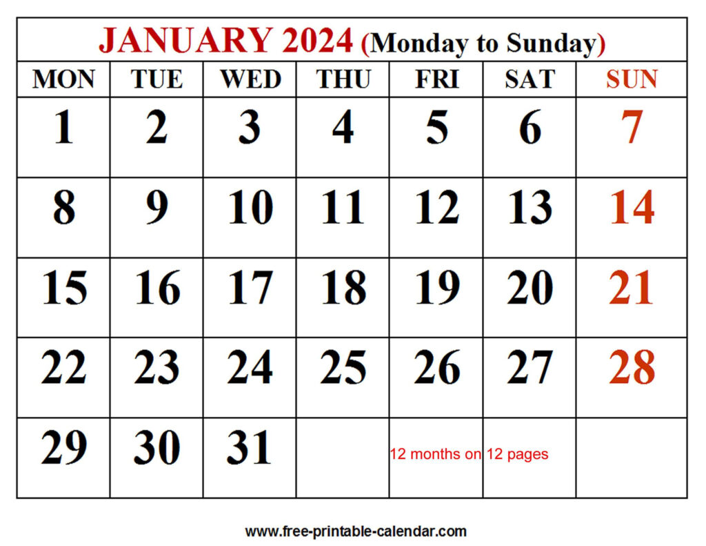 Free Printable 2024 Calendar Word | Calendar 2024 | Printable Calendar 2024