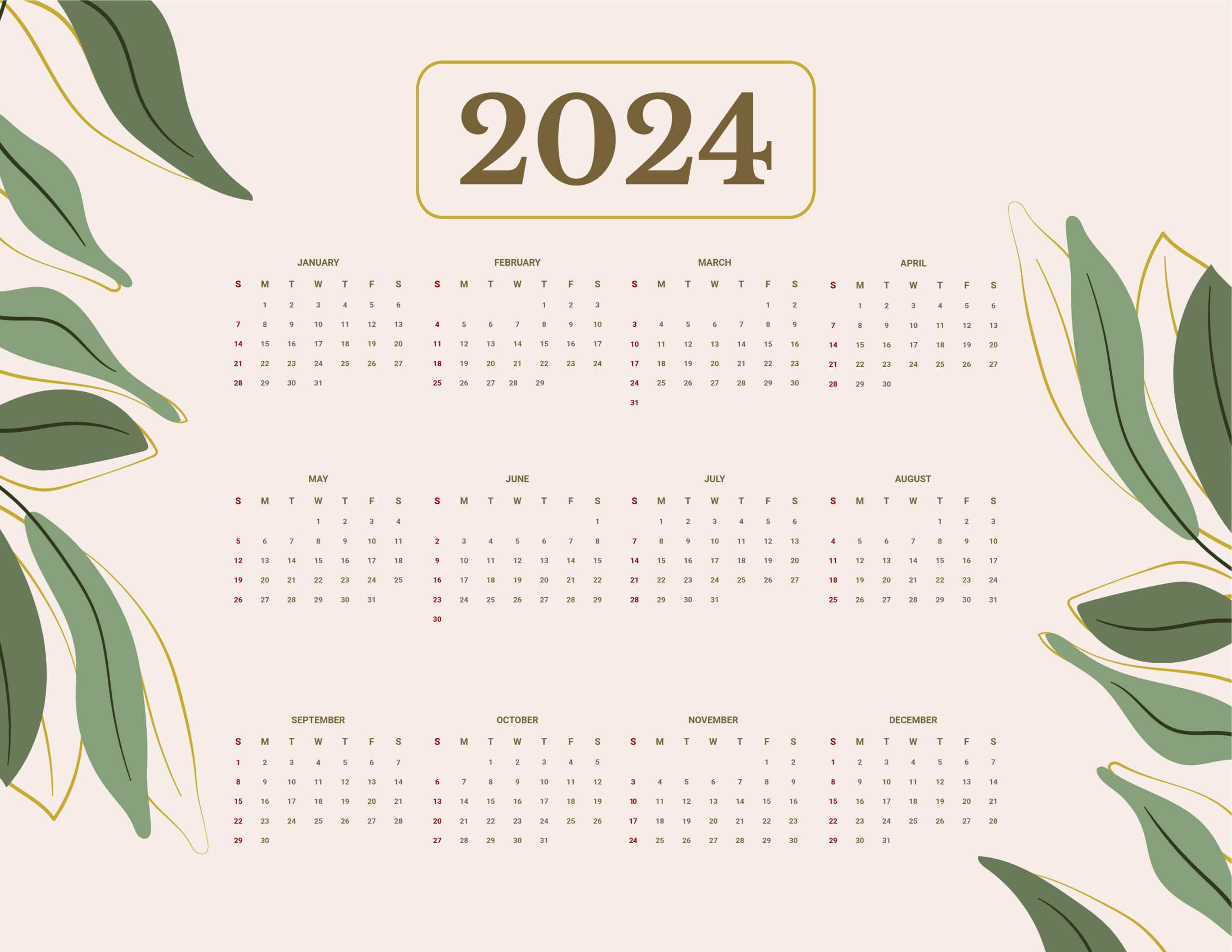 2024 Calendar Template In Word - Free Download | Template | 2024 Word Calendar Printable