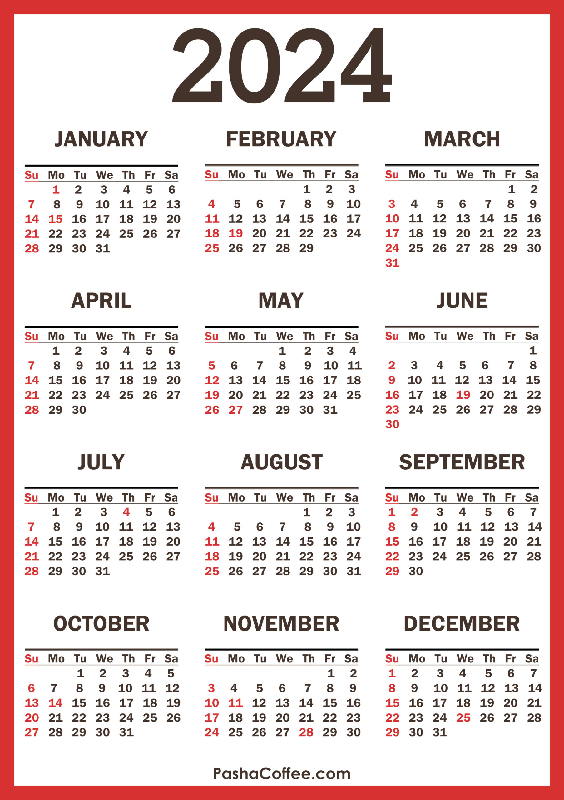 2024 Calendar With Holidays – Pashacoffee | 2024 Pocket Calendar Printable