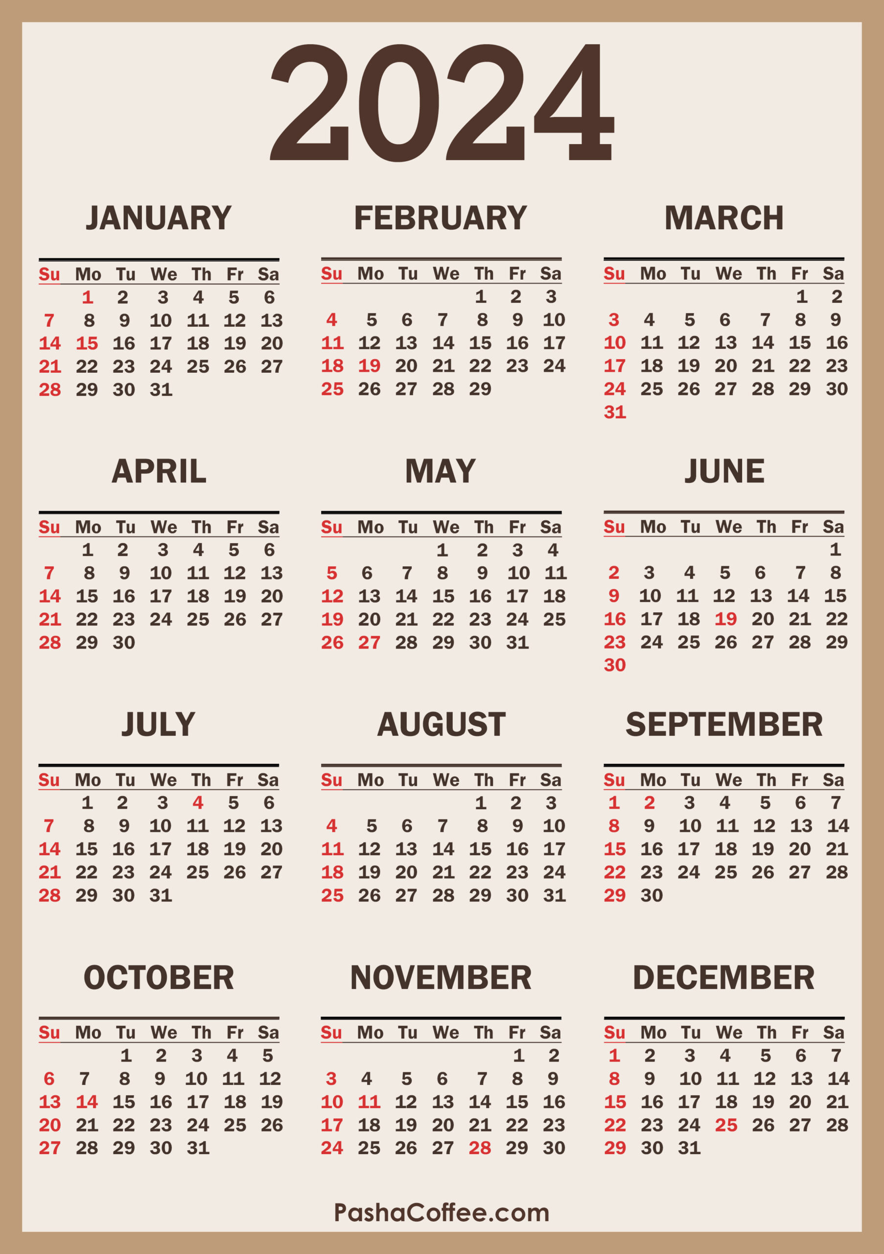 2024 Calendar With Holidays, Printable Free, Vertical | Printable Calender 2024