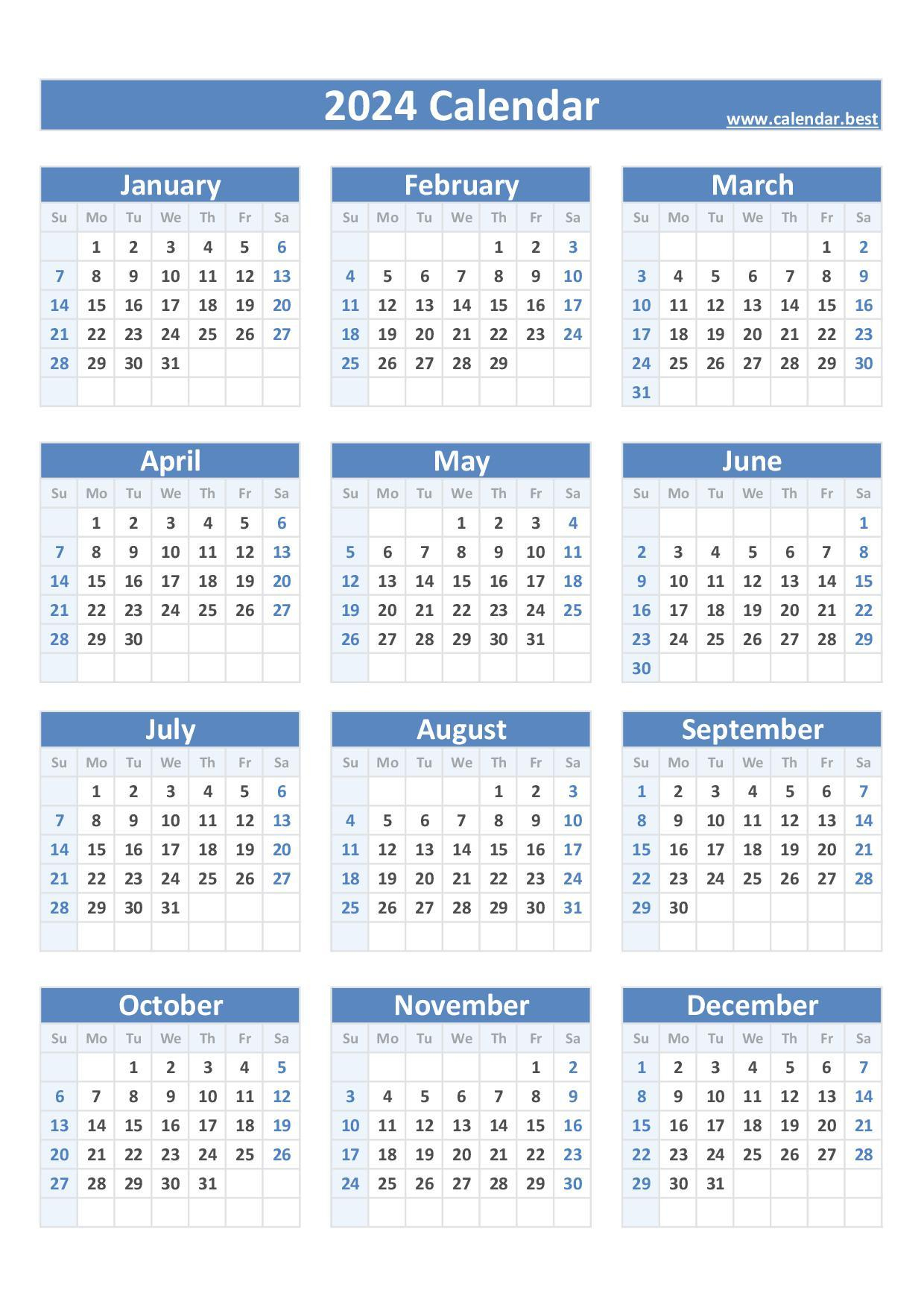 2024 Calendar With Week Numbers | 2024 Calendar A4 Printable