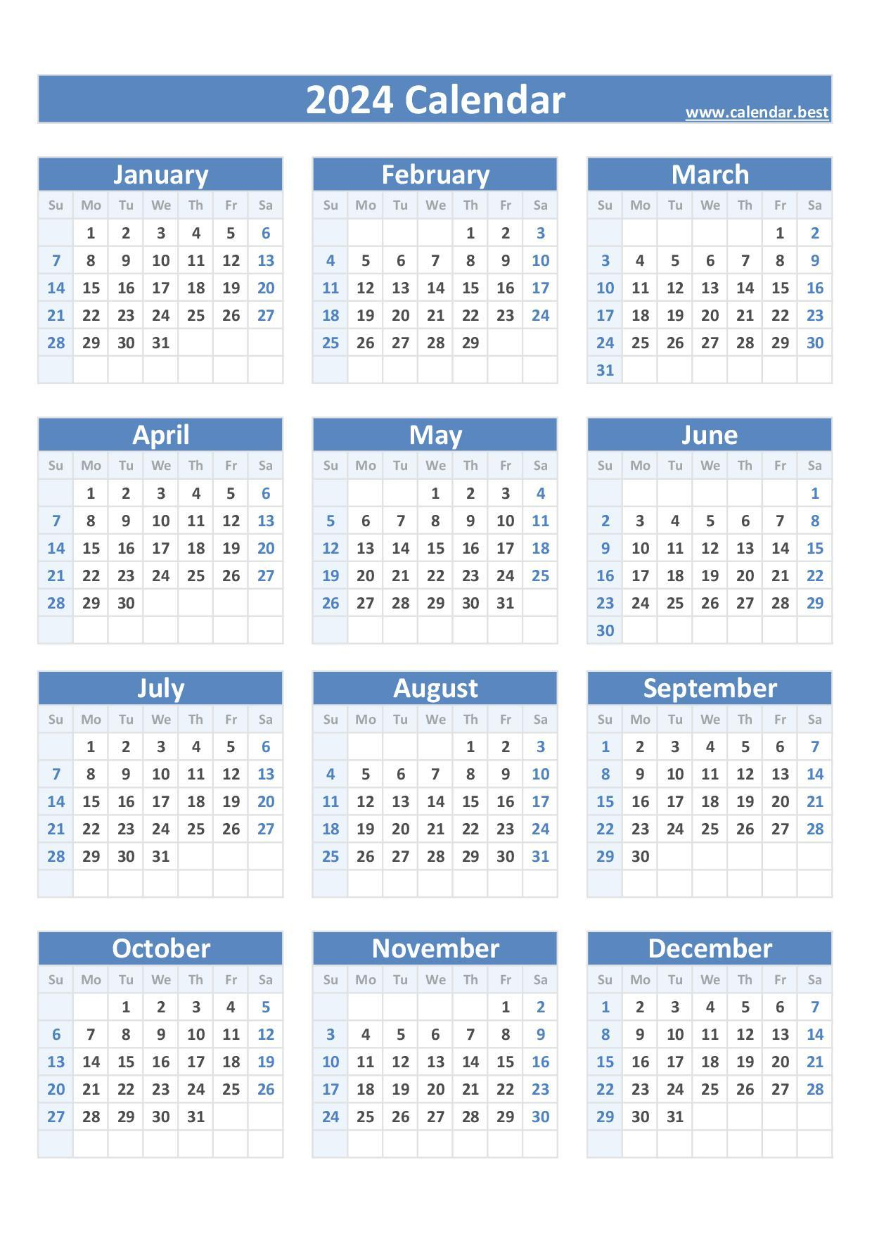 2024 Calendar With Week Numbers | 2024 Calendar One Page Printable Pdf
