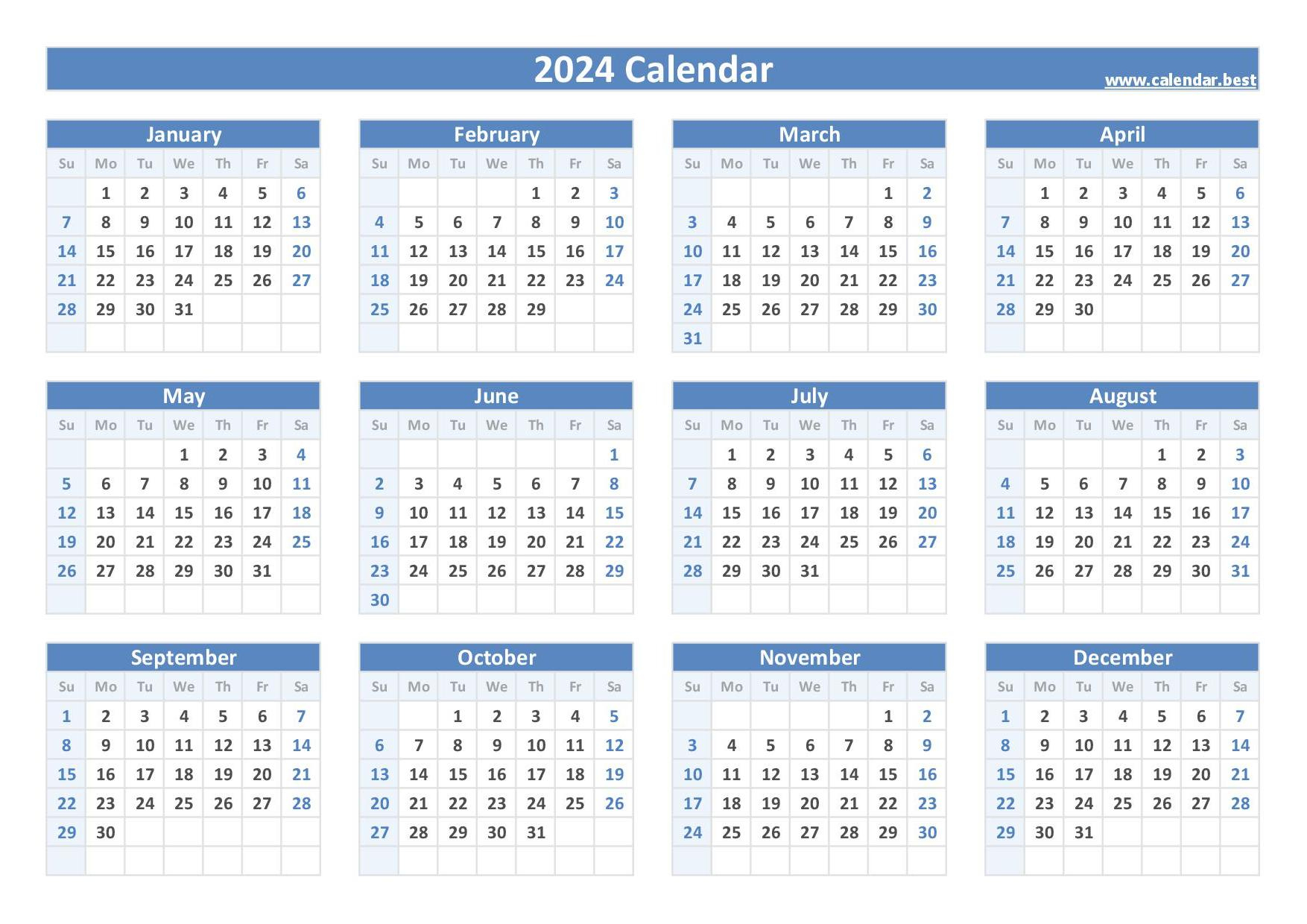 2024 Calendar With Week Numbers | 2024 Calendar Printable PDF