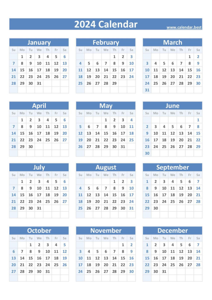 Free 2024 Printable Calendar One Page PDF | Calendar 2024