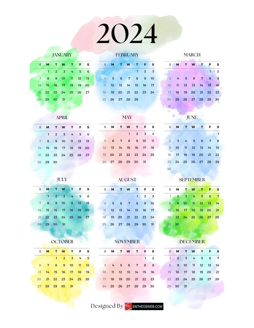 2024 Calendars – Free Printable Calendar Designs | Entheosweb |  Calendar 2024