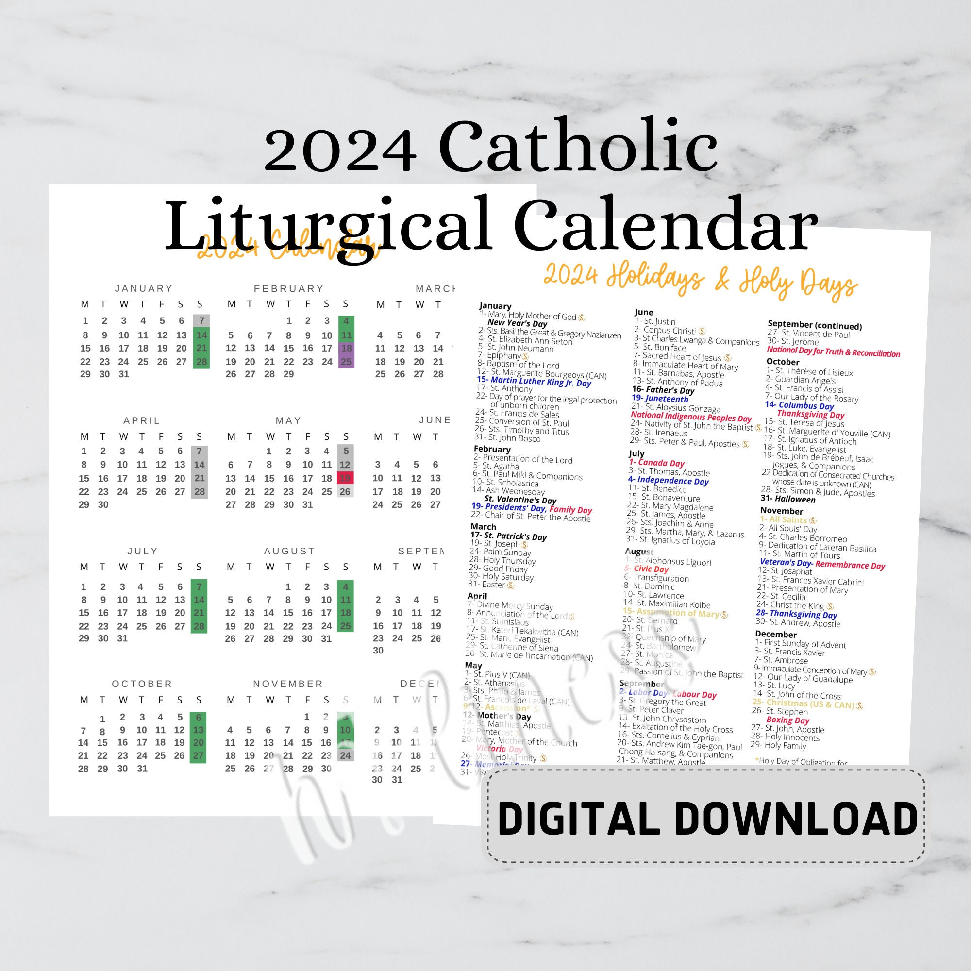 2024 Catholic Calendar Digital Download - Etsy |  Calendar 2024