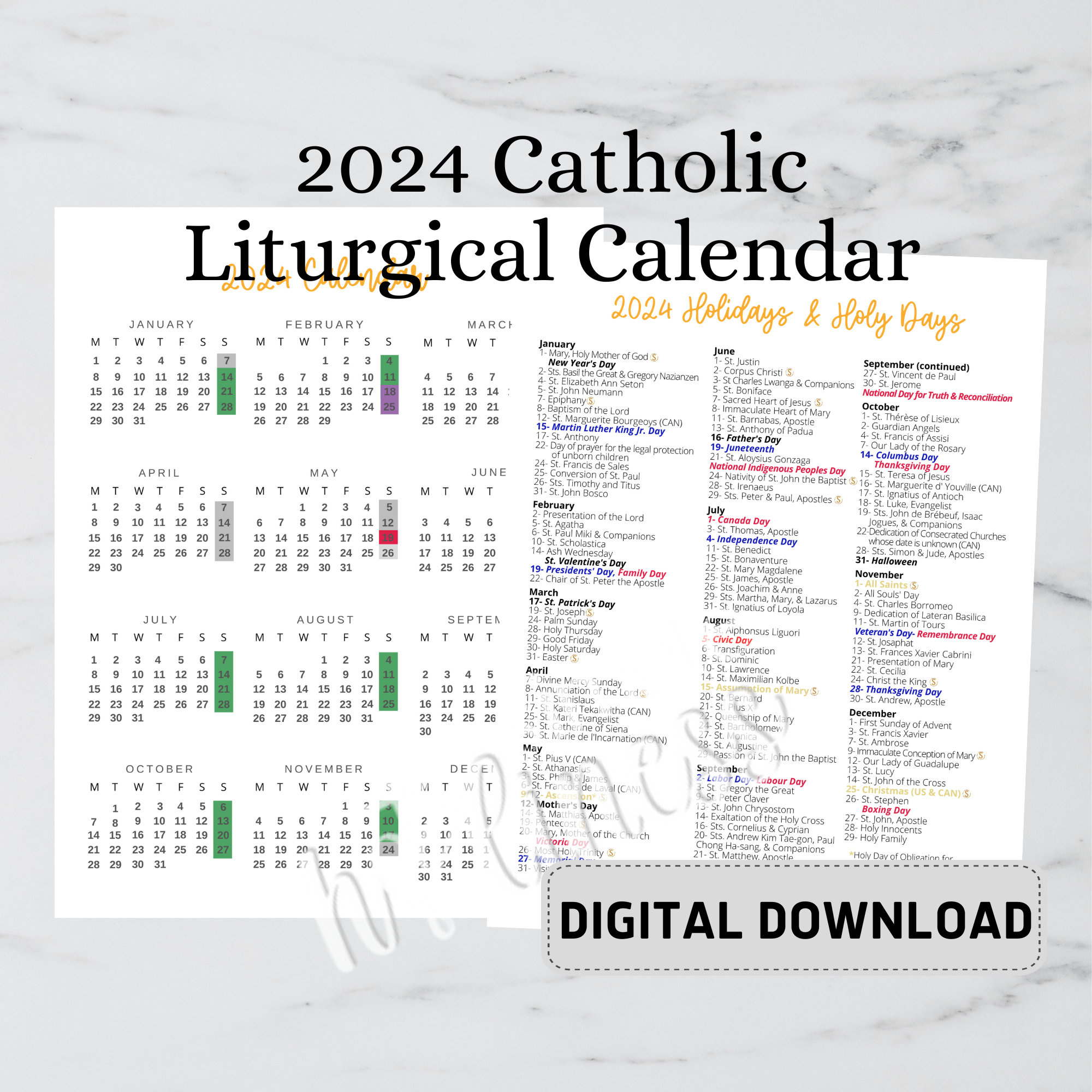 2024 Catholic Calendar Digital Download - Etsy | Catholic Calendar 2024 Printable