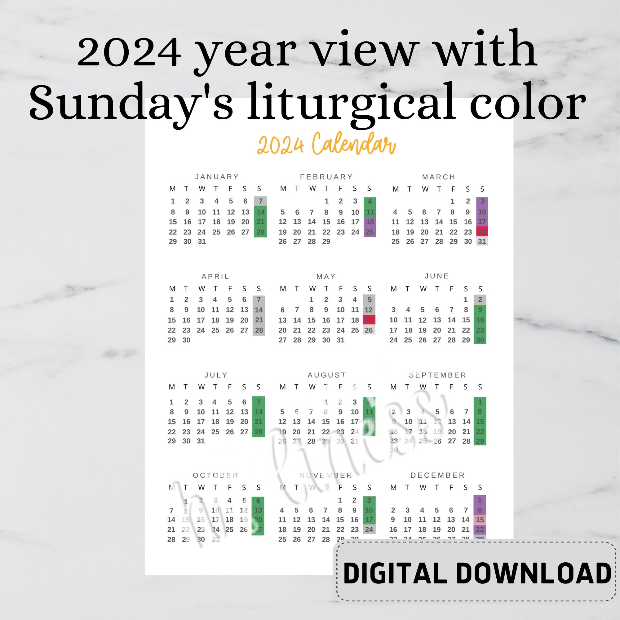 2024 Catholic Calendar Digital Download - Etsy | Printable Liturgical Calendar 2024