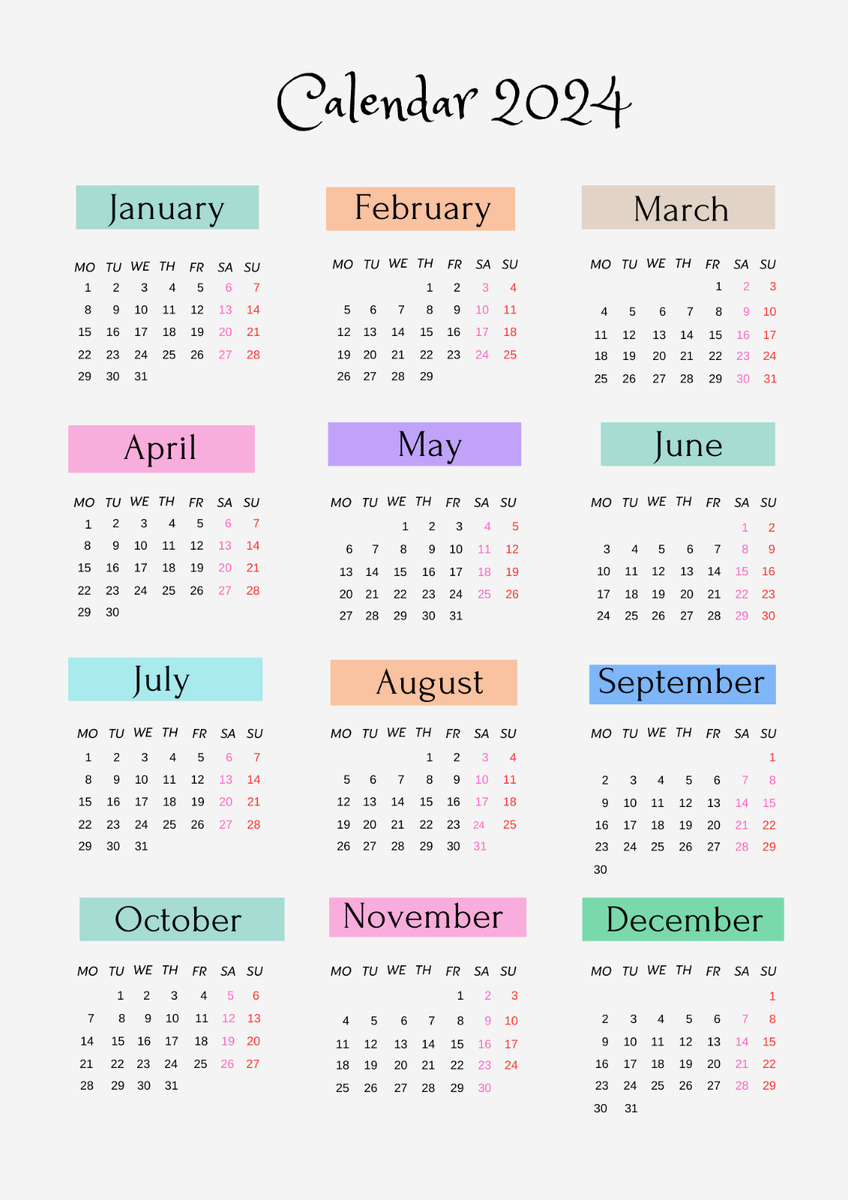 2024 Digital Printable Downloadable Clear Month To View Calendar | Printable Monthly Calendar 6 By 9 2020 To 2024