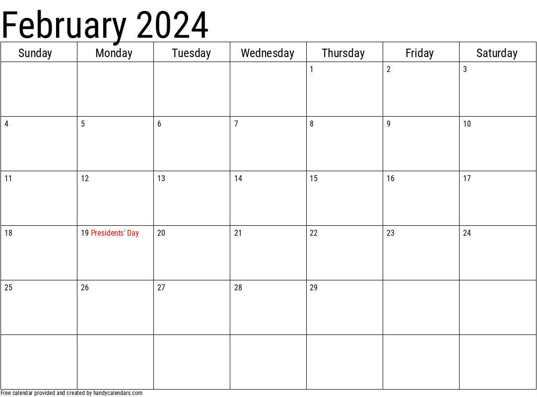 2024 February Calendars - Handy Calendars |  Calendar 2024