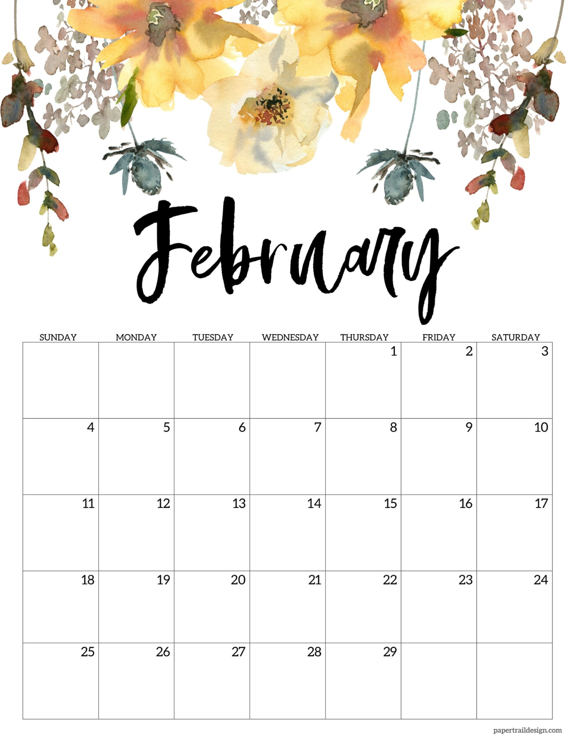 2024 Floral Calendar Printable - Paper Trail Design | 2024 Floral Calendar Printable