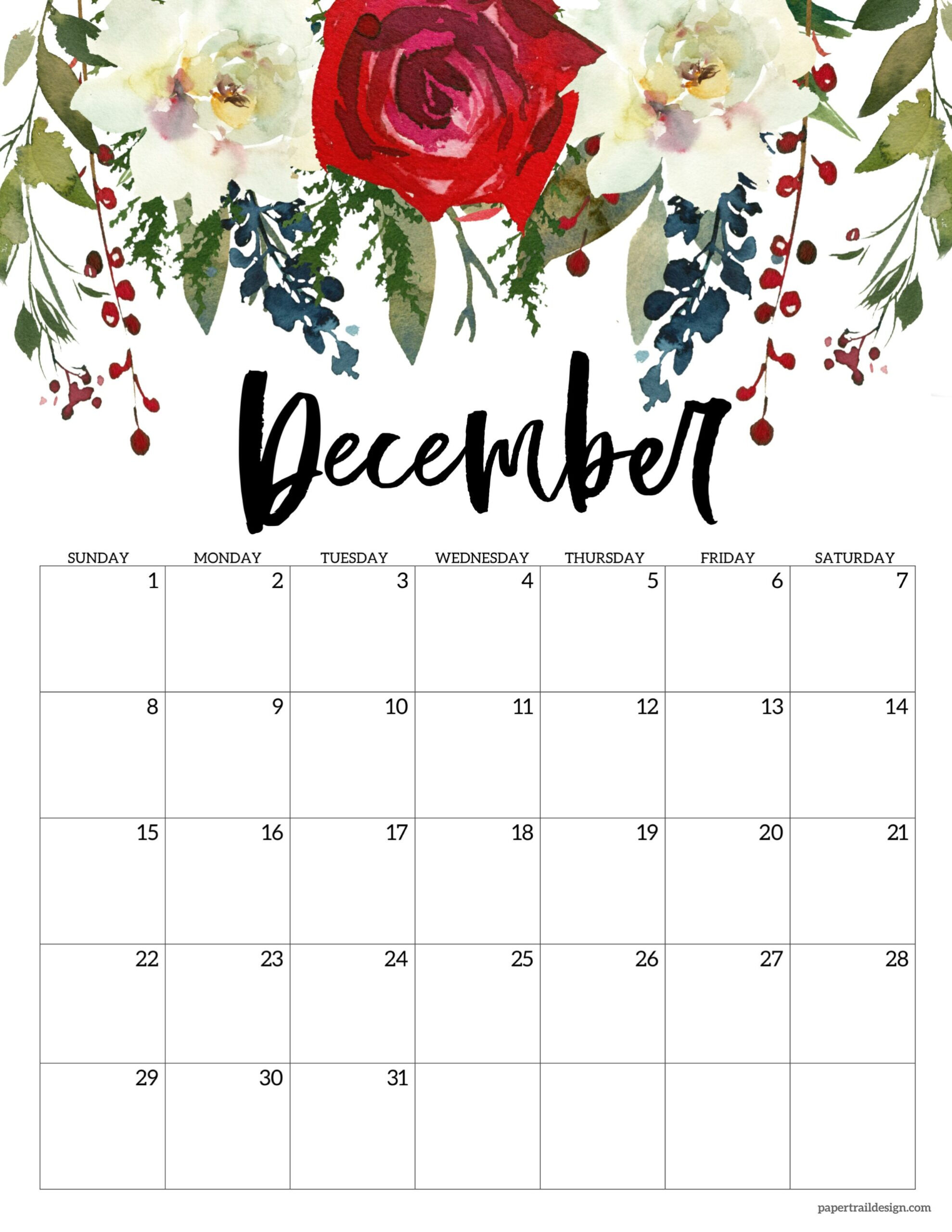 2024 Floral Calendar Printable - Paper Trail Design | 2024 Floral Calendar Printable