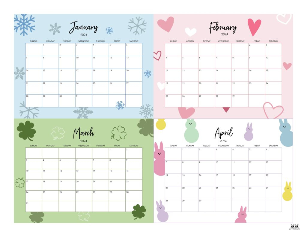 2024 Four Month Calendars - 18 Free Printables | Printabulls |  Calendar 2024