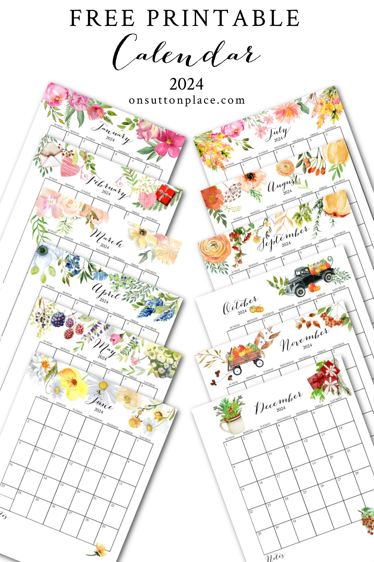 2024 Free Printable Calendar With Planner Pages - On Sutton Place | 2024 Calendar Free Printable