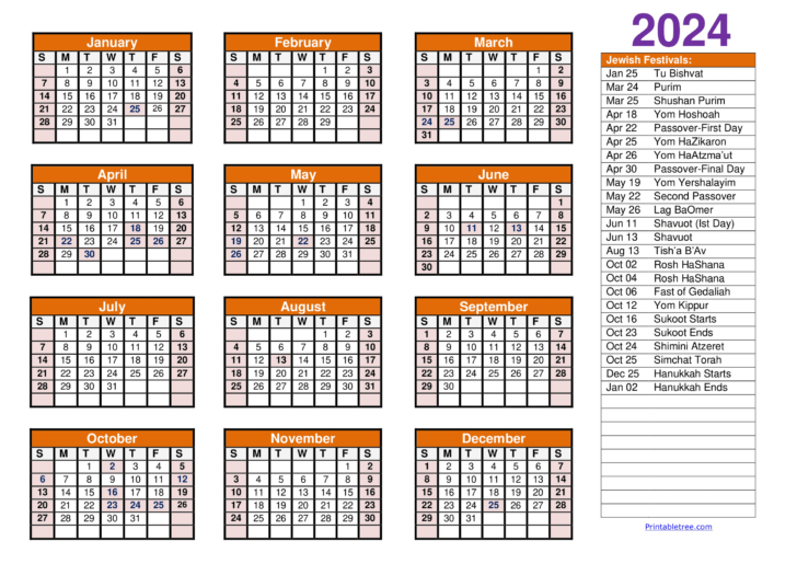 Printable Jewish Calendar 2024 | Calendar 2024