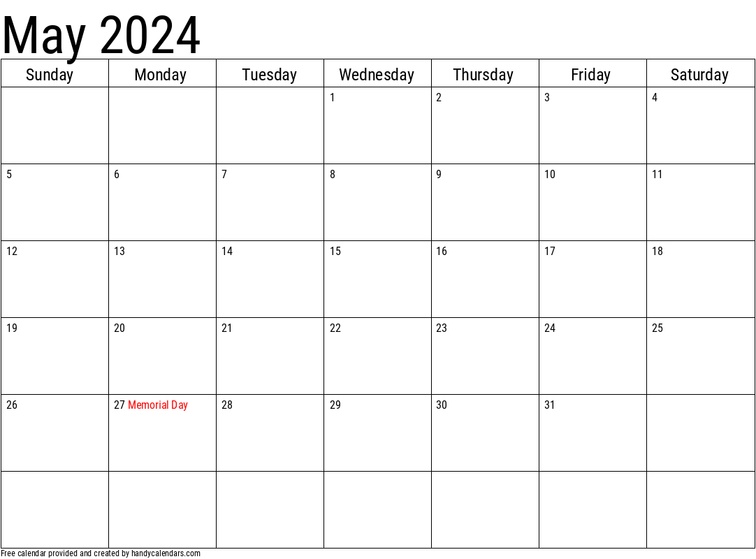 2024 May Calendars - Handy Calendars | May 2024 Printable Calendar With Holidays