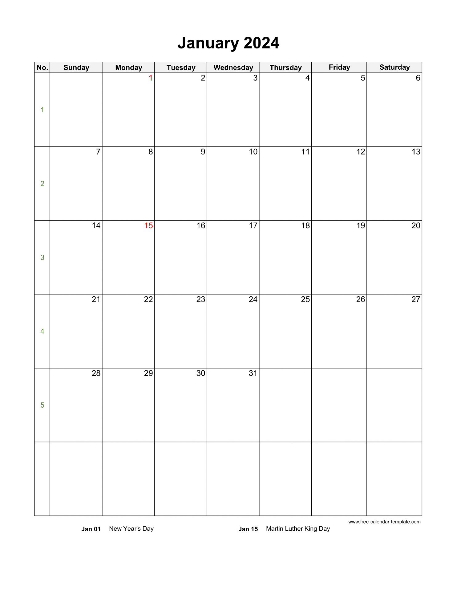 2024 Monthly Calendar (Blank Vertical Template) | Free-Calendar | 2024 Blank Calendar Printable