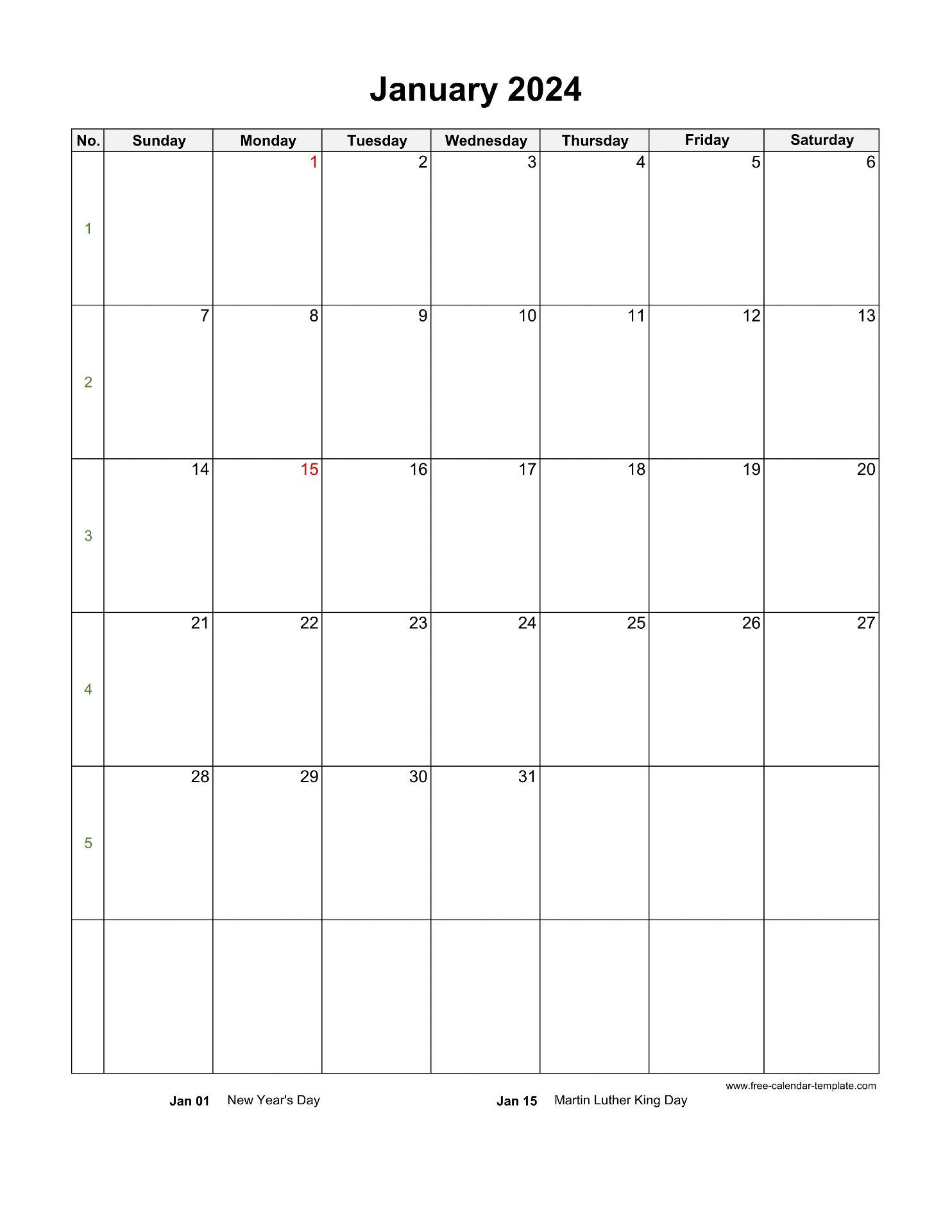 2024 Monthly Calendar (Blank Vertical Template) | Free-Calendar |  Calendar 2024