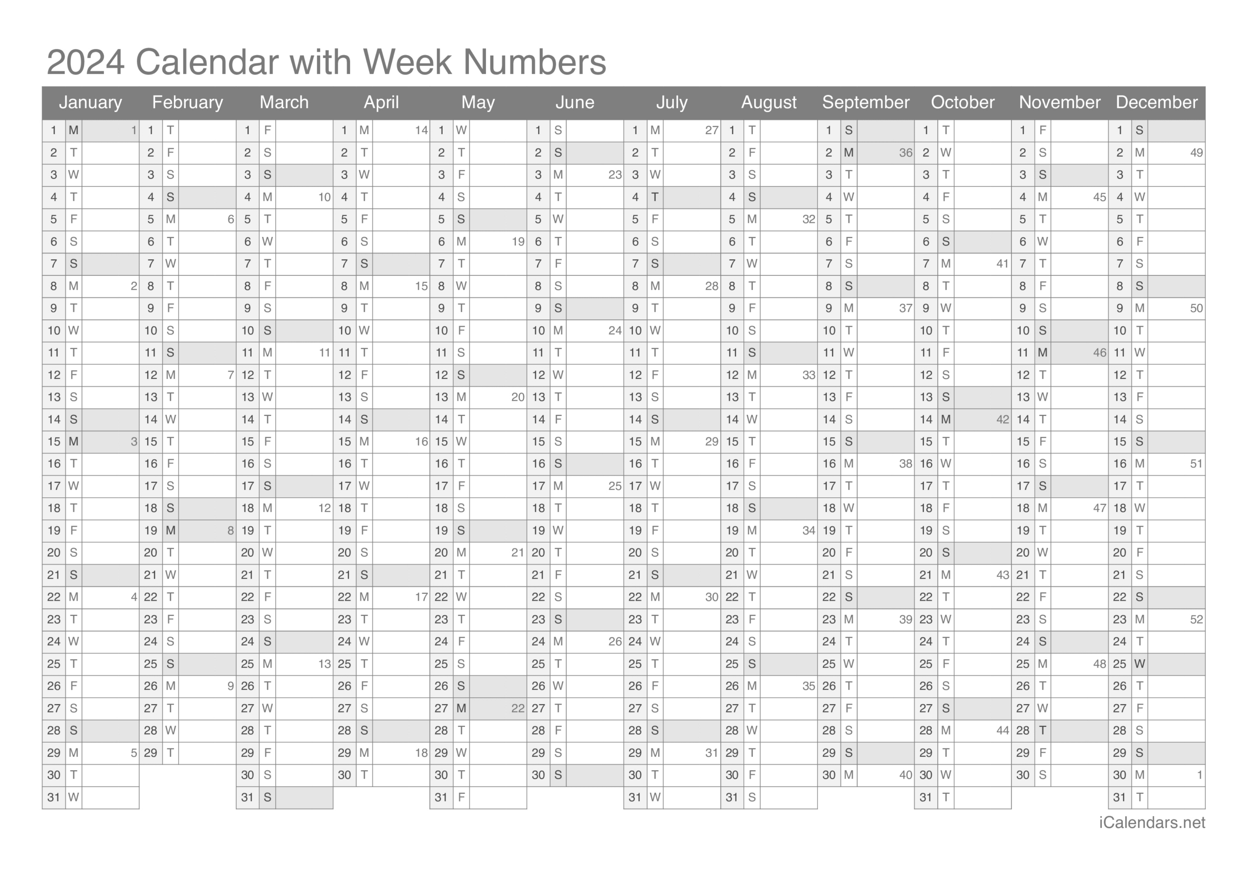 2024 Calendar Printable Excel Calendar 2024 Printable Calendar 2024