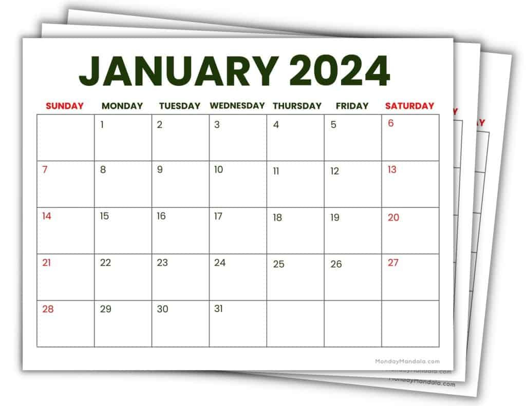 2024 Printable Calendars (56 Free Pdf Printables) | 2024 Printable Monthly Calendar With Holidays Printable Free