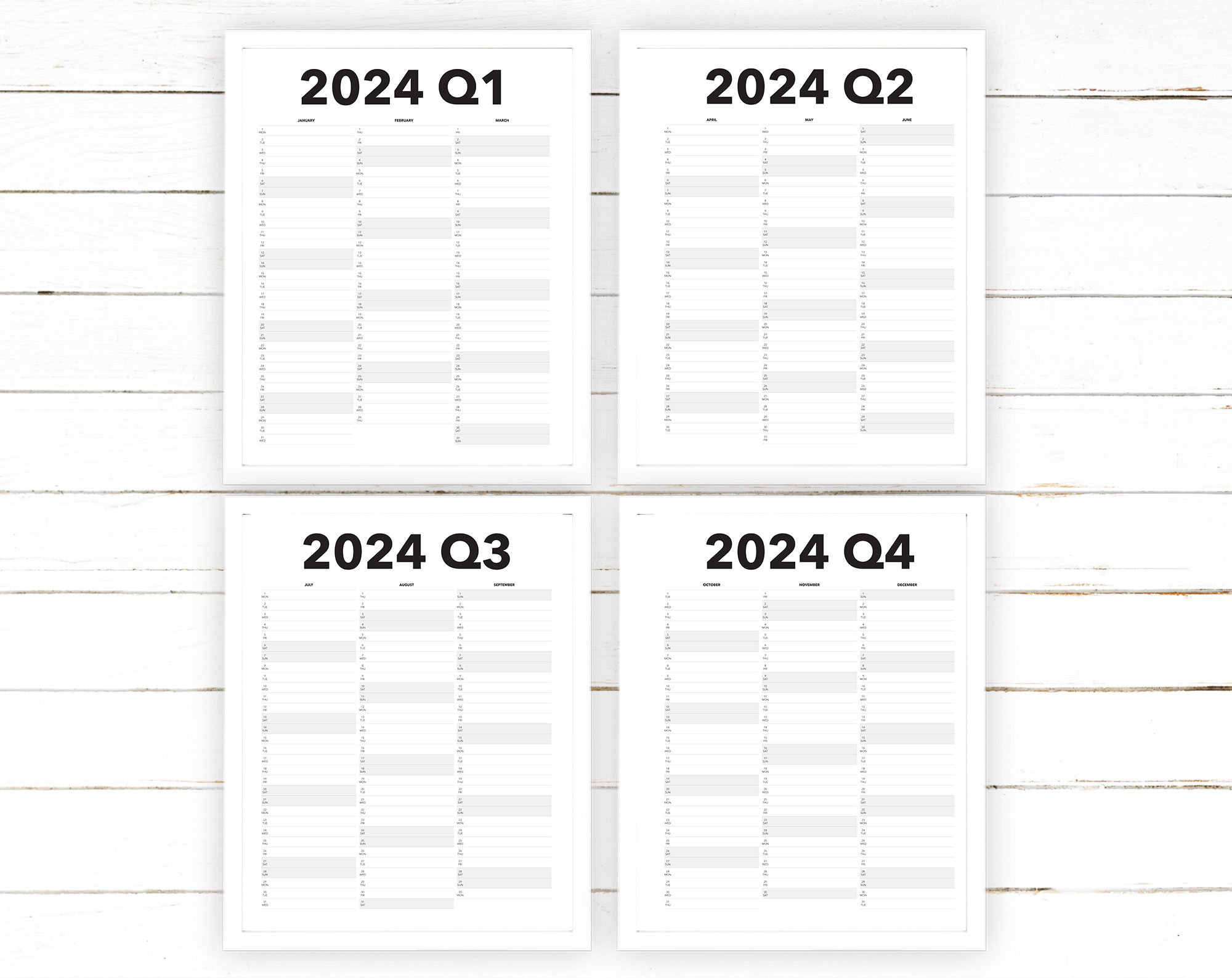 2024 Quarterly Calendar Printable Blank Dated Quarterly Year View | 2024 Printable Quarterly Calendar