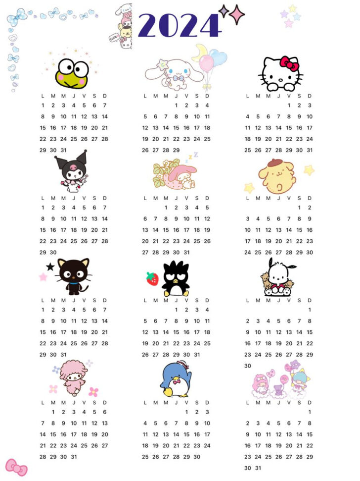 Sanrio Calendar 2024 Printable | Calendar 2024