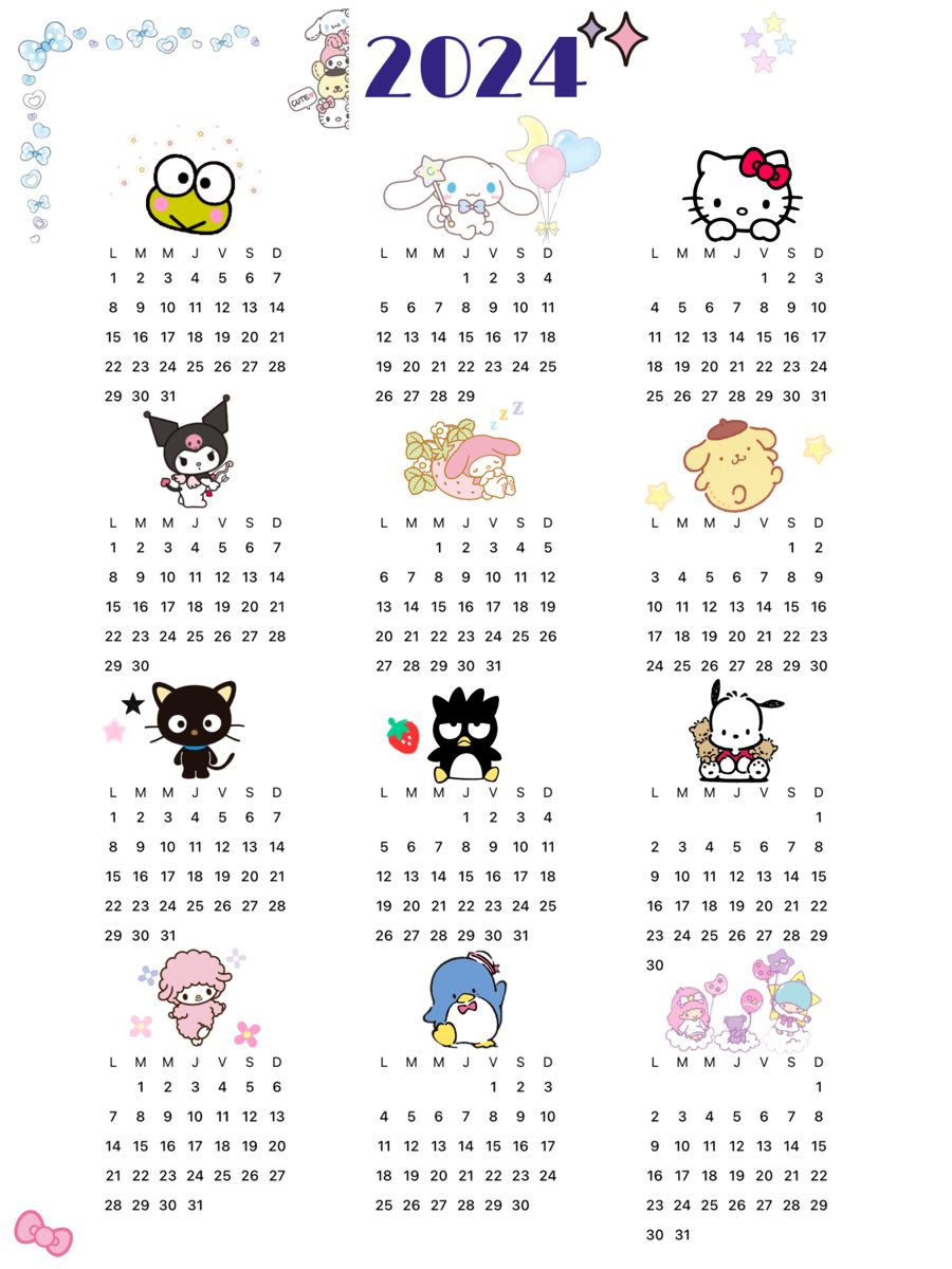 Sanrio Calendar 2024 Printable Calendar 2024 Printable Calendar 2024