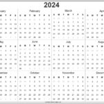 2024 Year Calendar | Yearly Printable | 2024 At A Glance Calendar Printable