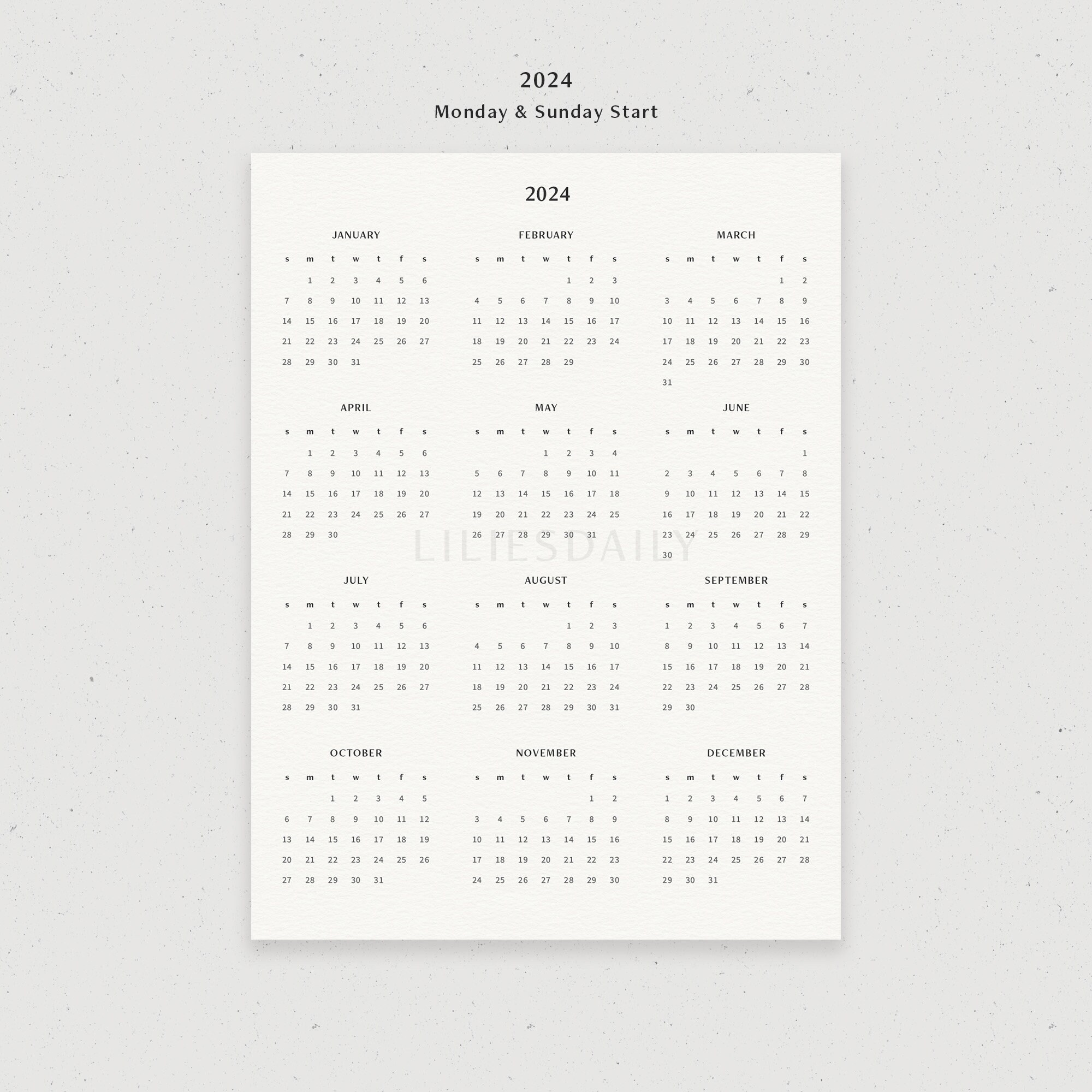 2024 Yearly Calendar 2024 At A Glance Yearly Overview - Etsy |  Calendar 2024