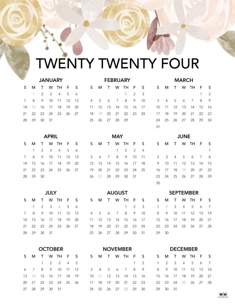 2024 Yearly Calendars - 29 Free Printables | Printabulls |  Calendar 2024