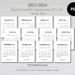 3 X 4 Mini Calendars 2023 2024 Printable Pdf   Etsy Israel | Small Printable Calendar 2024