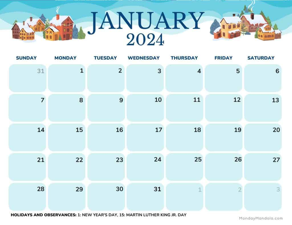 52 January 2024 Calendars (Free Pdf Printables) | January 2024 Calendar Printable Free Download