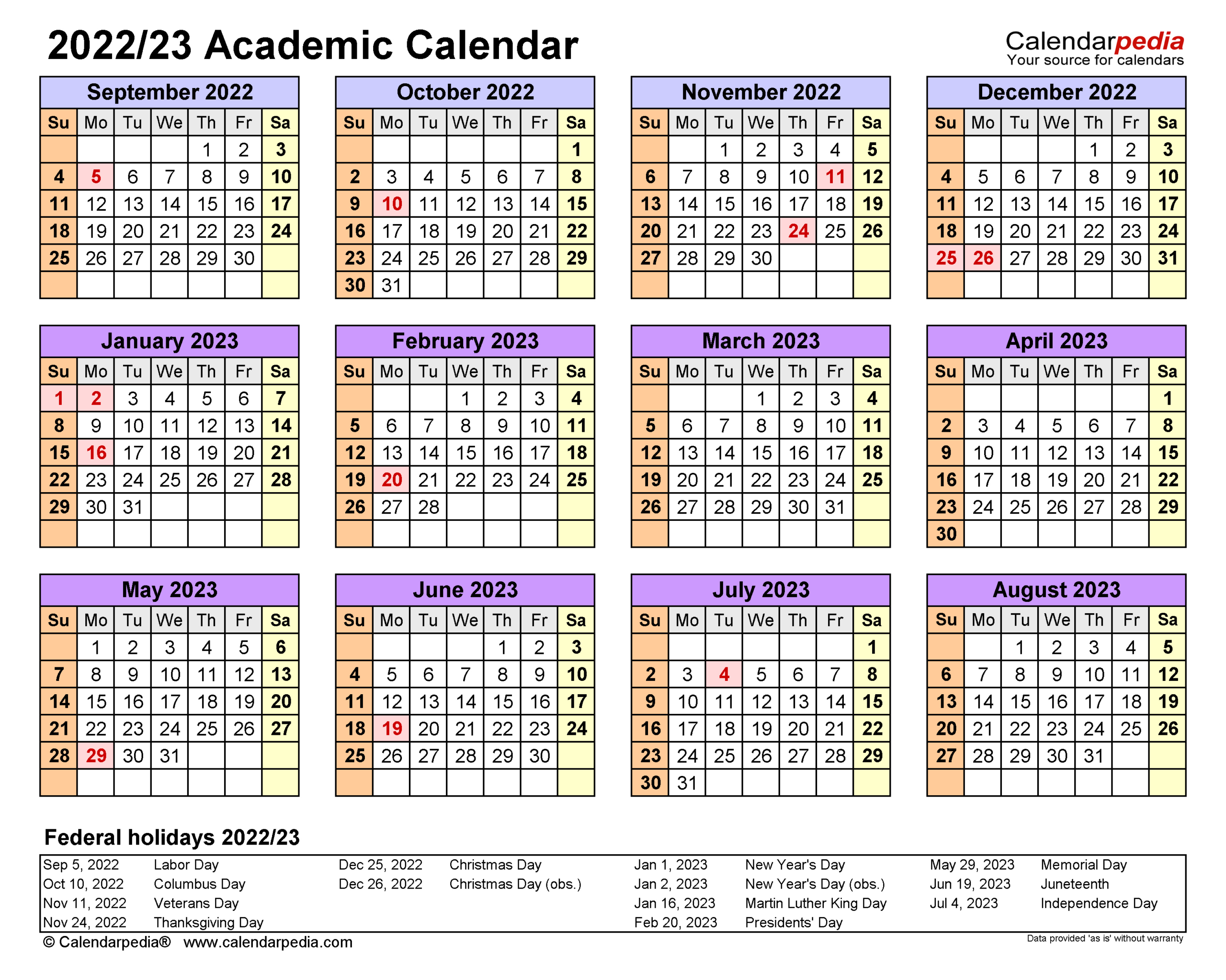 Academic Calendars 2022/2023 - Free Printable Pdf Templates |  Calendar 2024