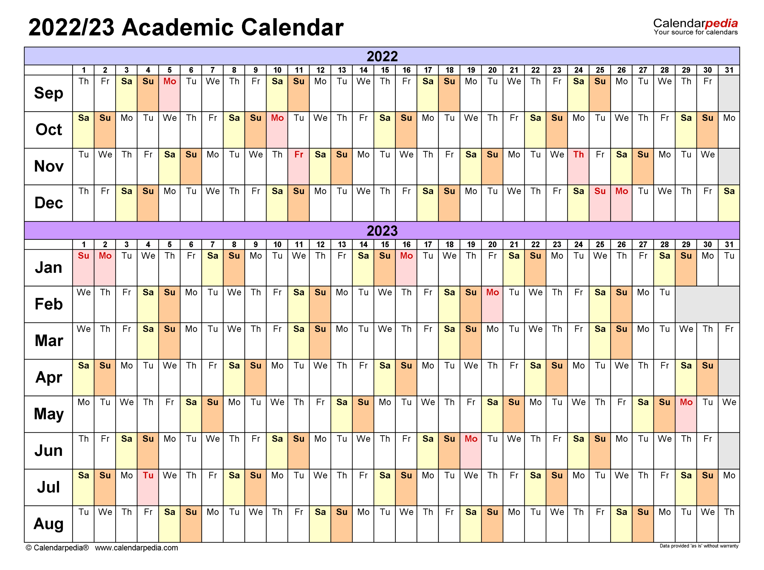 Academic Calendars 2022/2023 - Free Printable Word Templates |  Calendar 2024