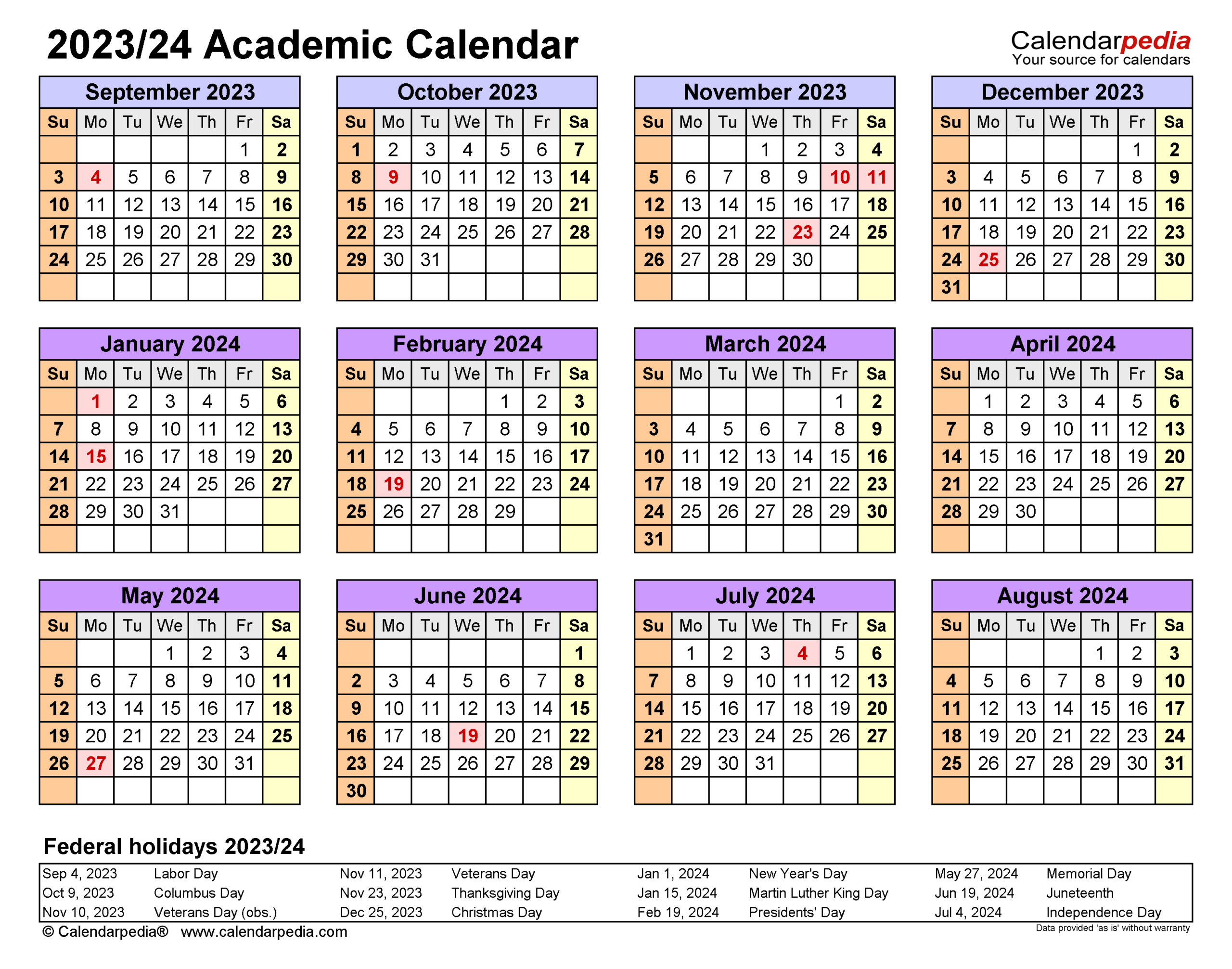 Academic Calendars 2023/2024 - Free Printable Pdf Templates |  Calendar 2024