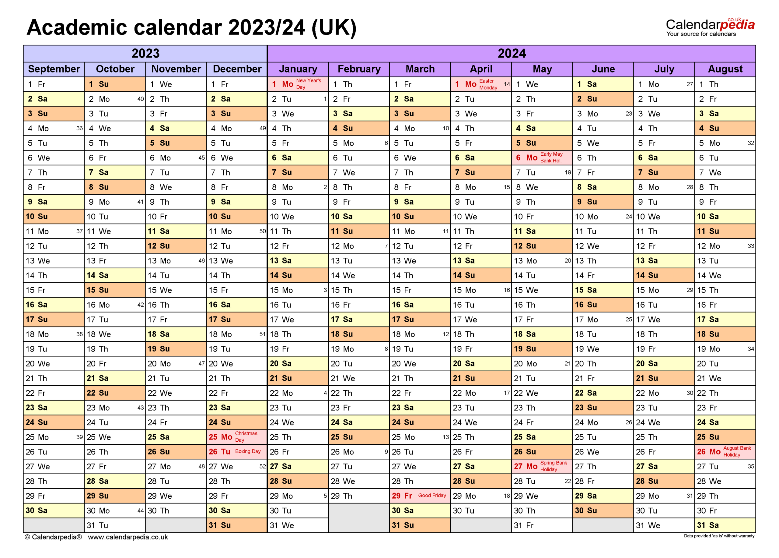 Academic Calendars 2023/24 Uk - Free Printable Word Templates | Academic Calendar 2023 2024 Printable