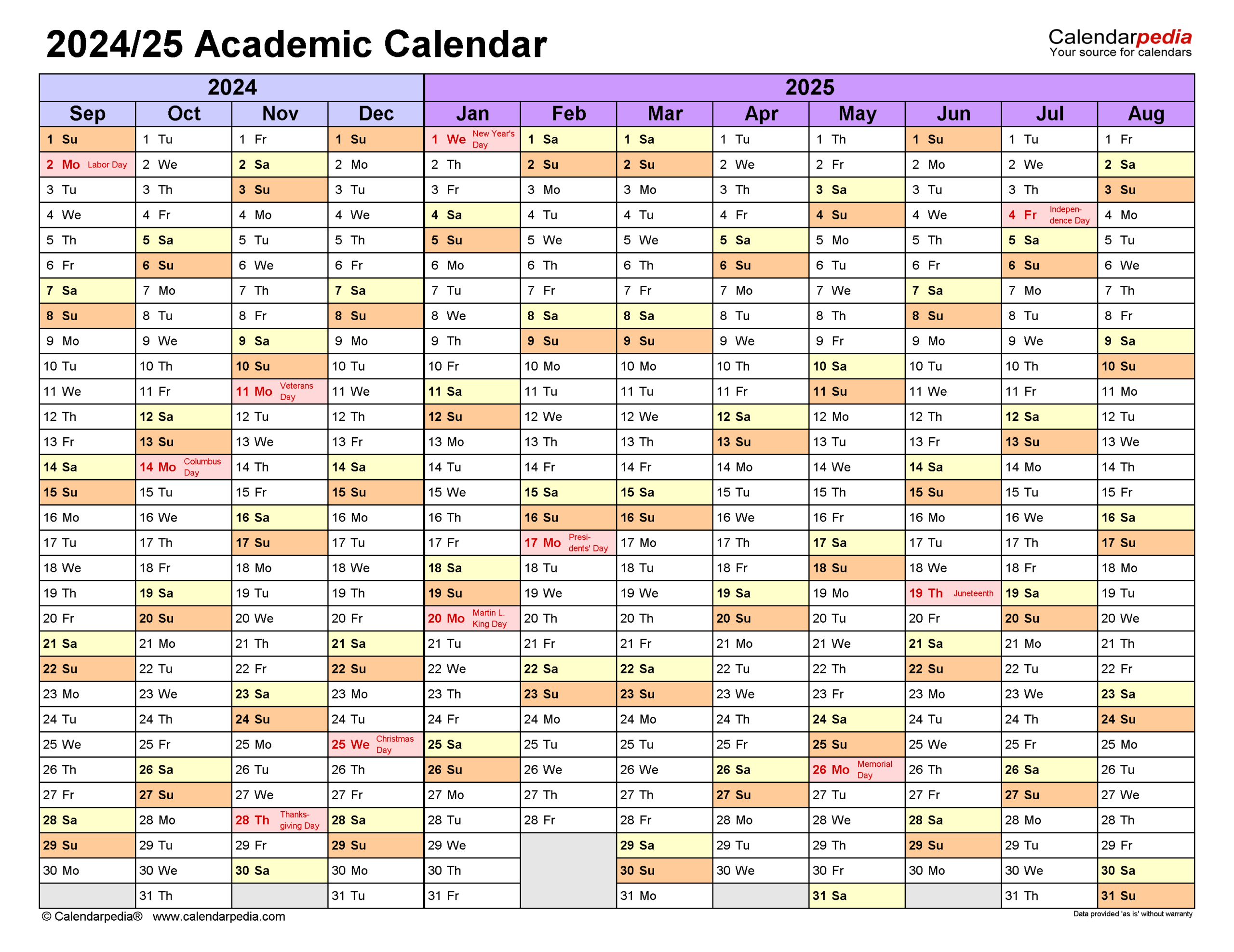 Academic Calendars 2024/2025 - Free Printable Pdf Templates | Academic Calendar 2024 25 Printable