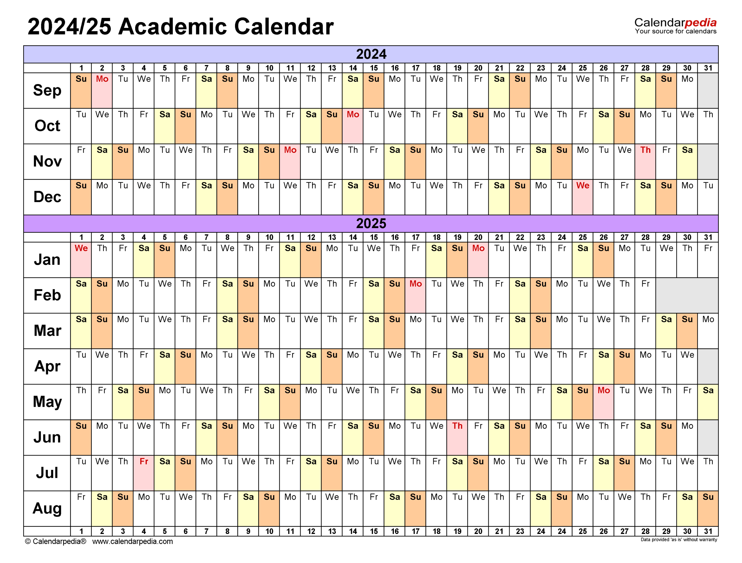 Academic Calendars 2024/2025 - Free Printable Pdf Templates | Academic Calendar 2024 25 Printable