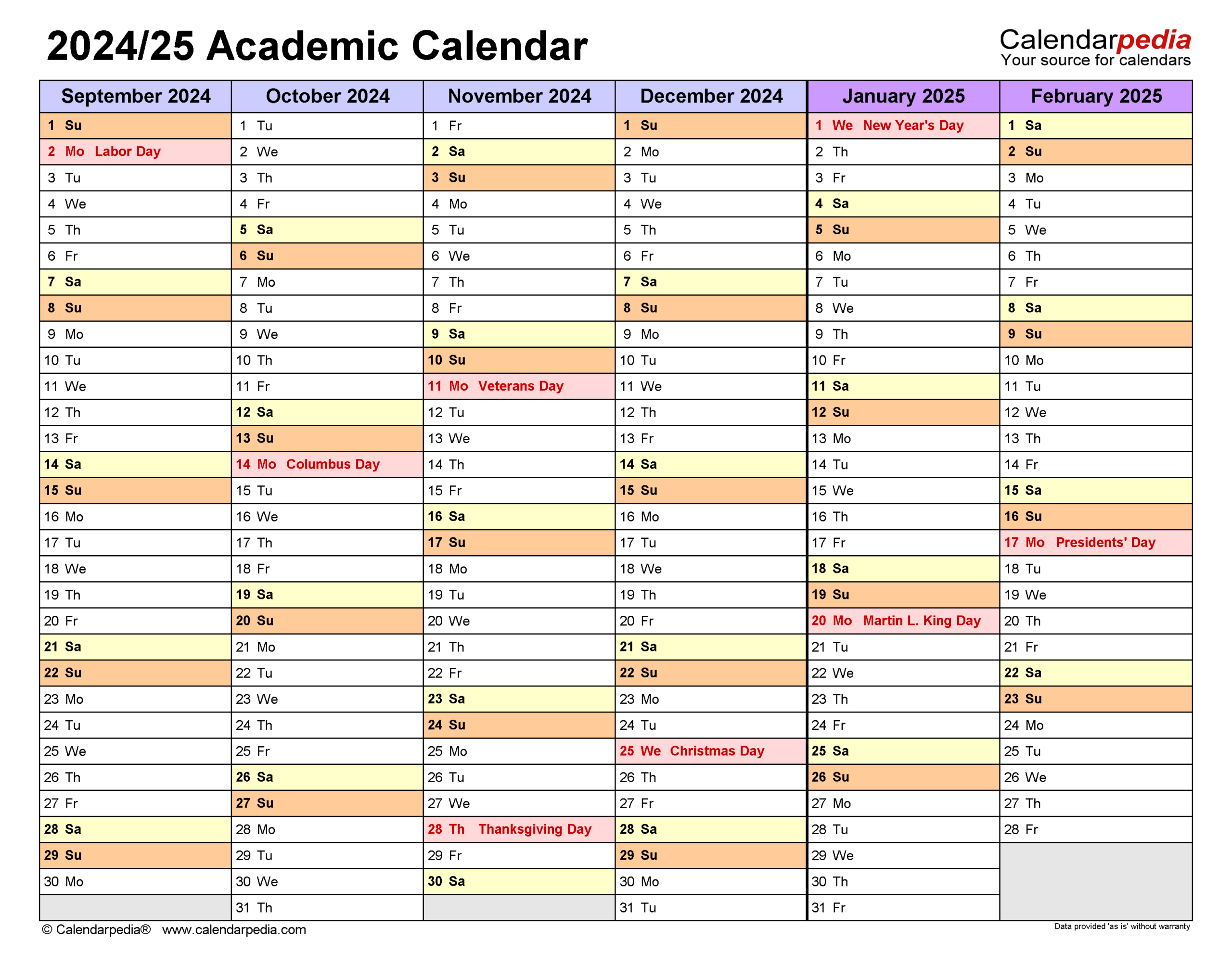 Academic Calendars 2024/2025 - Free Printable Pdf Templates | Academic Calendar 2024 25 Printable