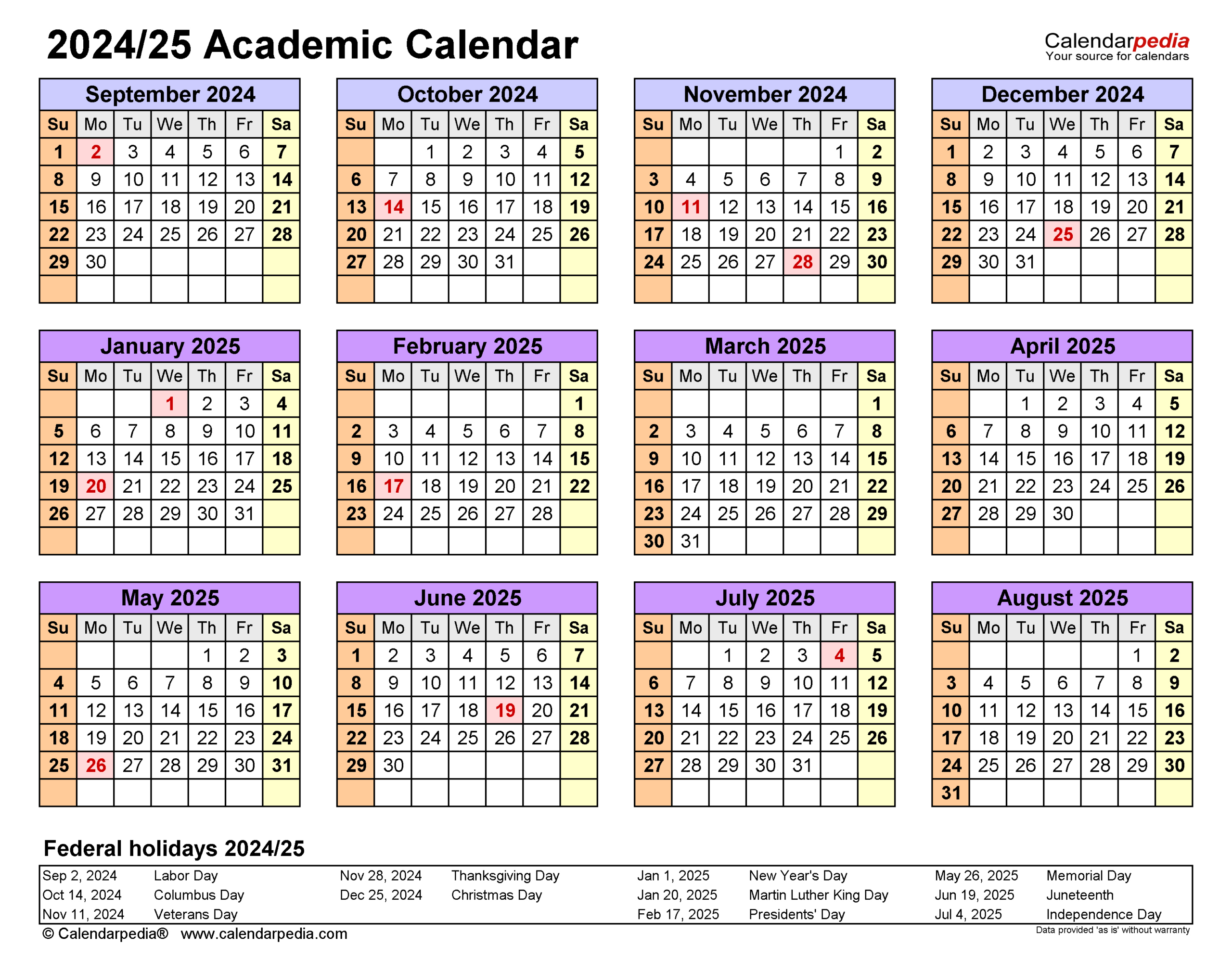 Academic Calendars 2024/2025 - Free Printable Pdf Templates | Academic Calendar 2024 25 Printable