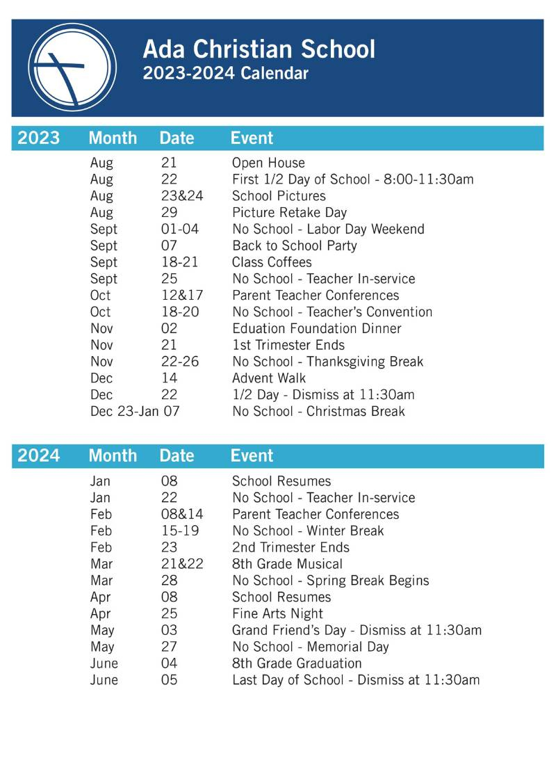 Jenison School Calendar 2023 2024 Printable Calendar 2024 Printable