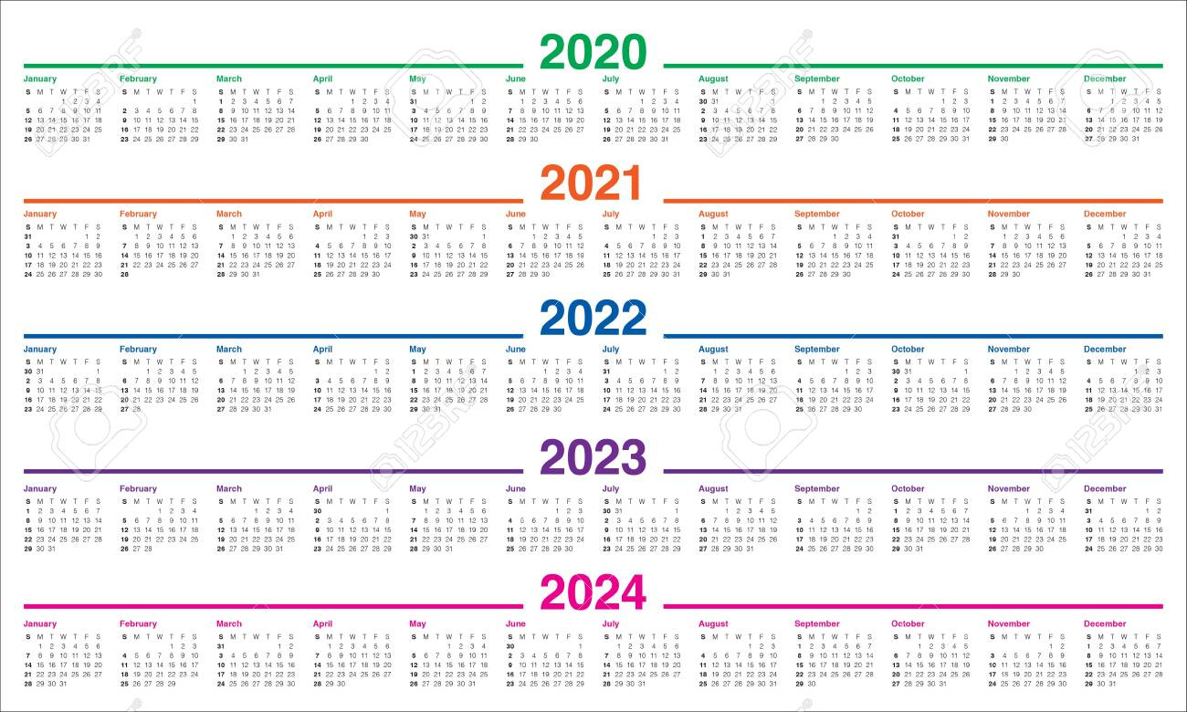 Année 2020 2021 2022 2023 2024 Modèle De Conception De Vecteur De | 3 Year Calendar 2021 To 2024 Printable