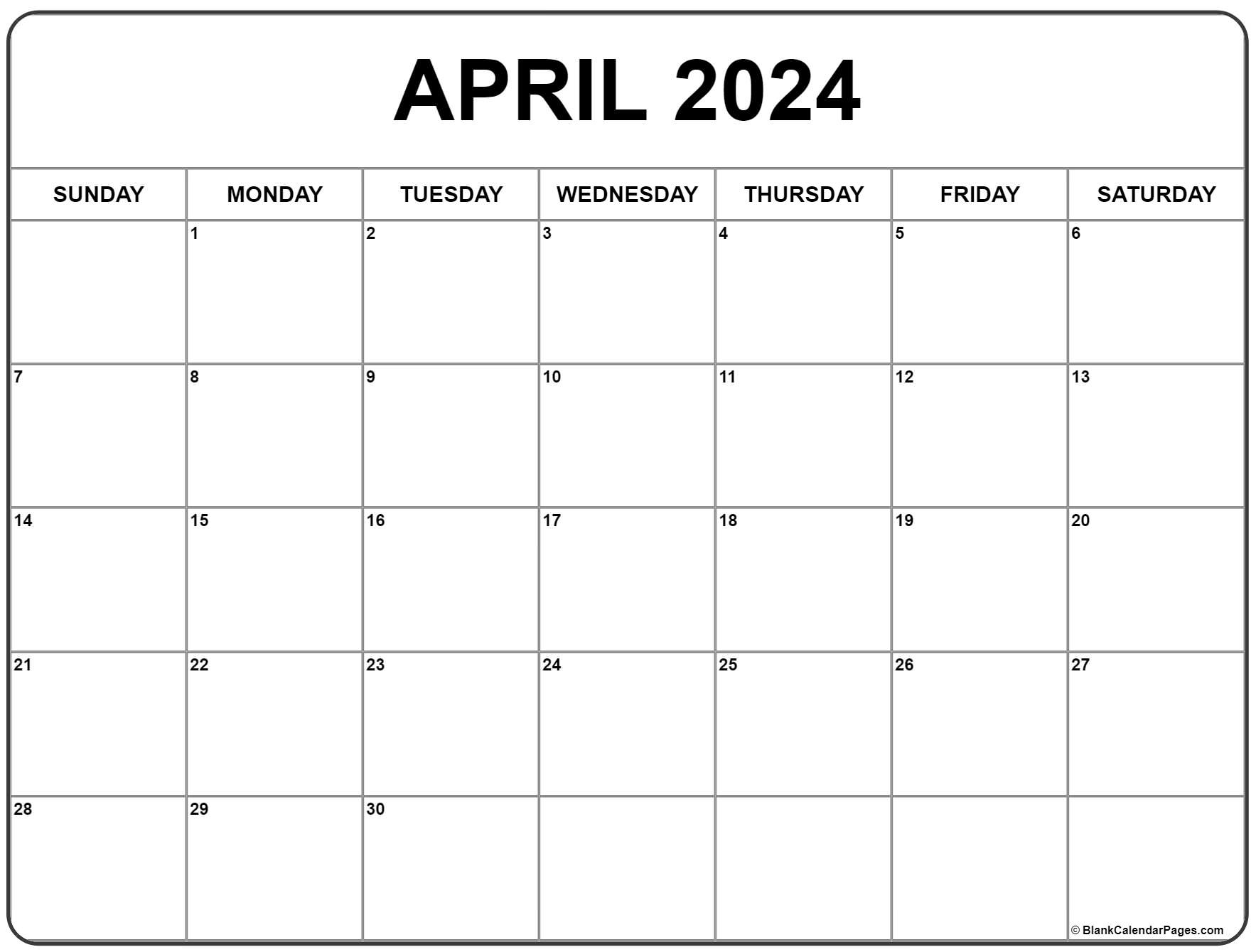 April 2024 Calendar | Free Printable Calendar | April 2024 Calendar Printable