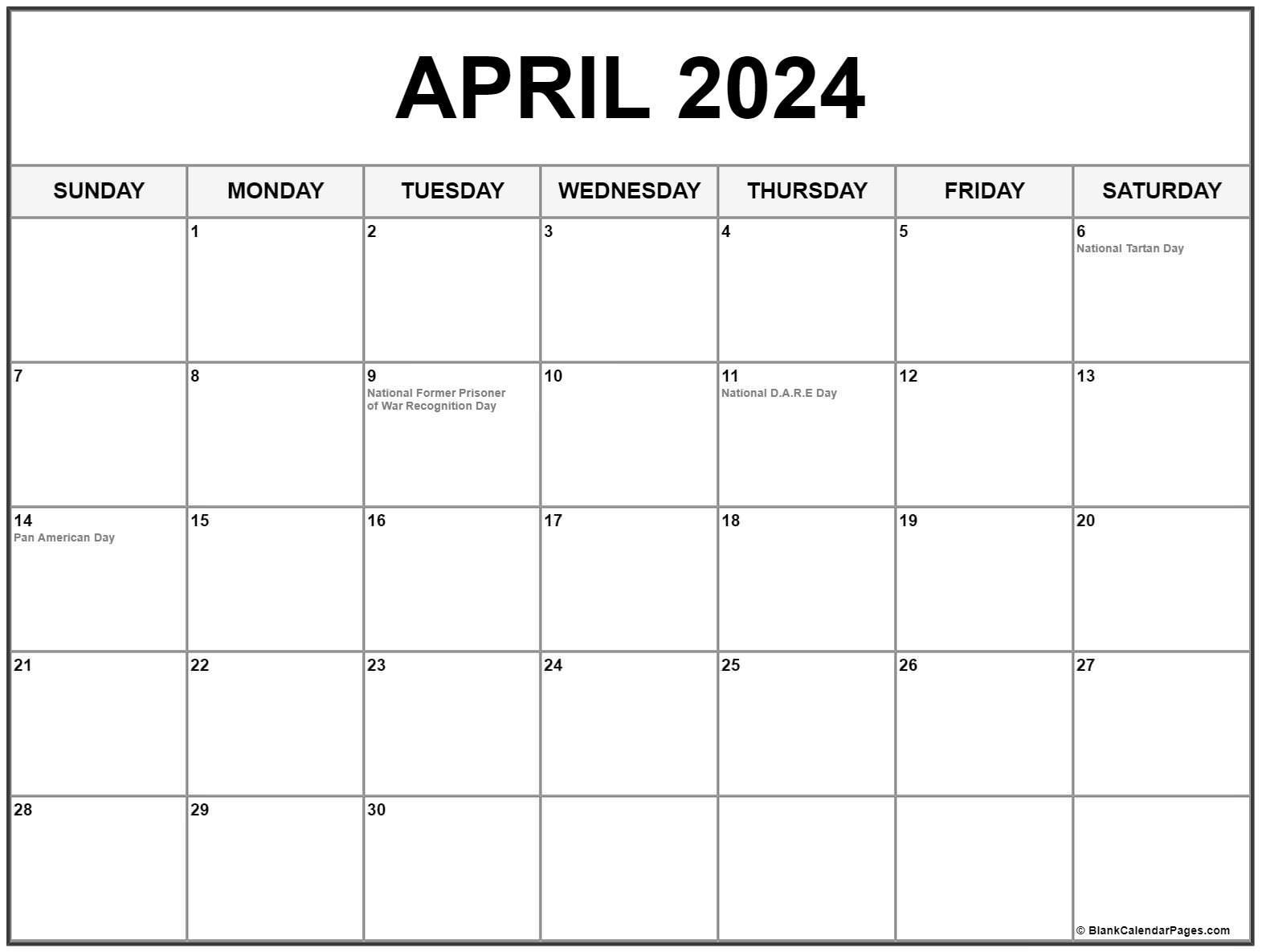 April 2024 With Holidays Calendar |  Calendar 2024