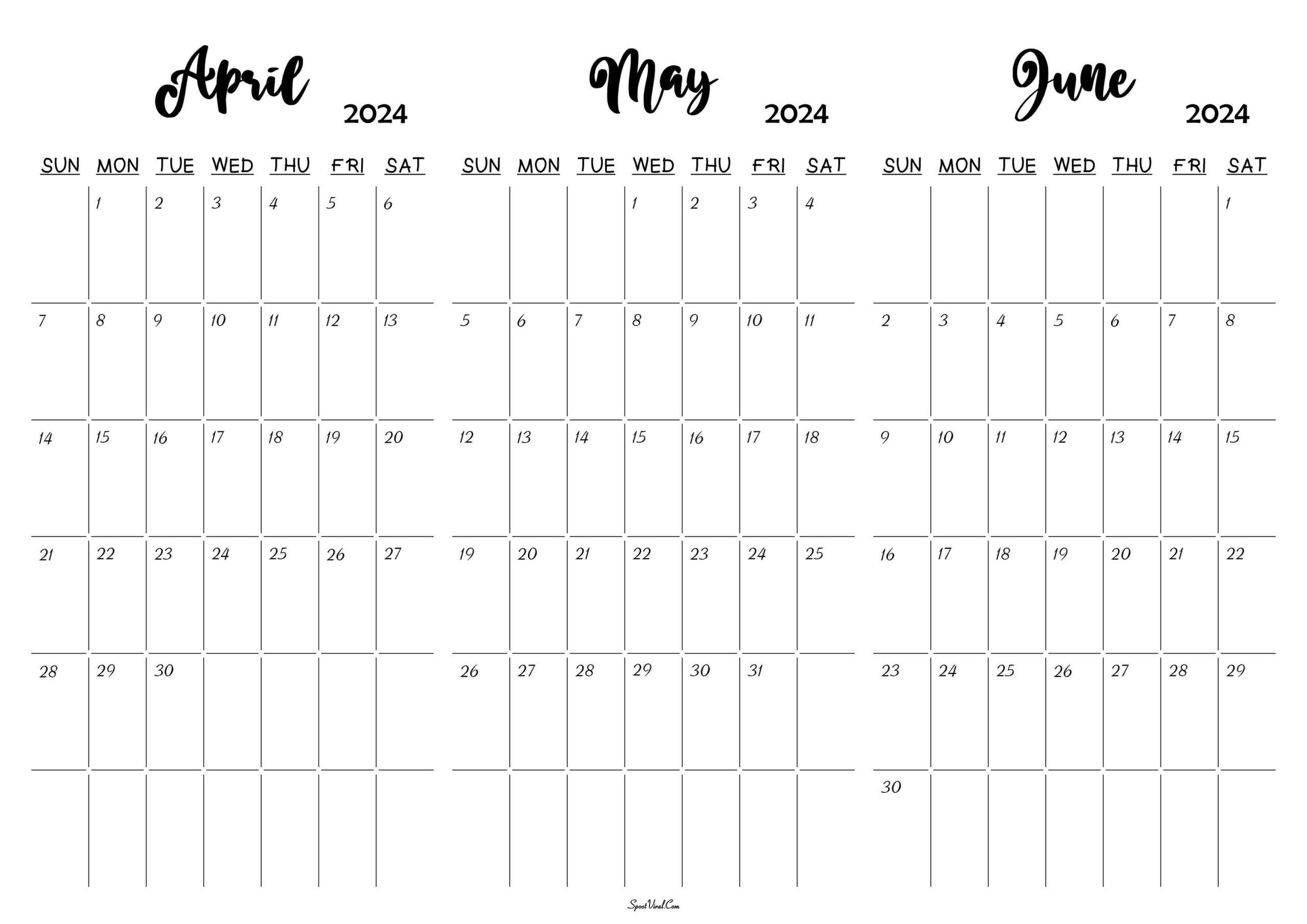 April To June 2024 Calendar Templates - Spootviral |  Calendar 2024