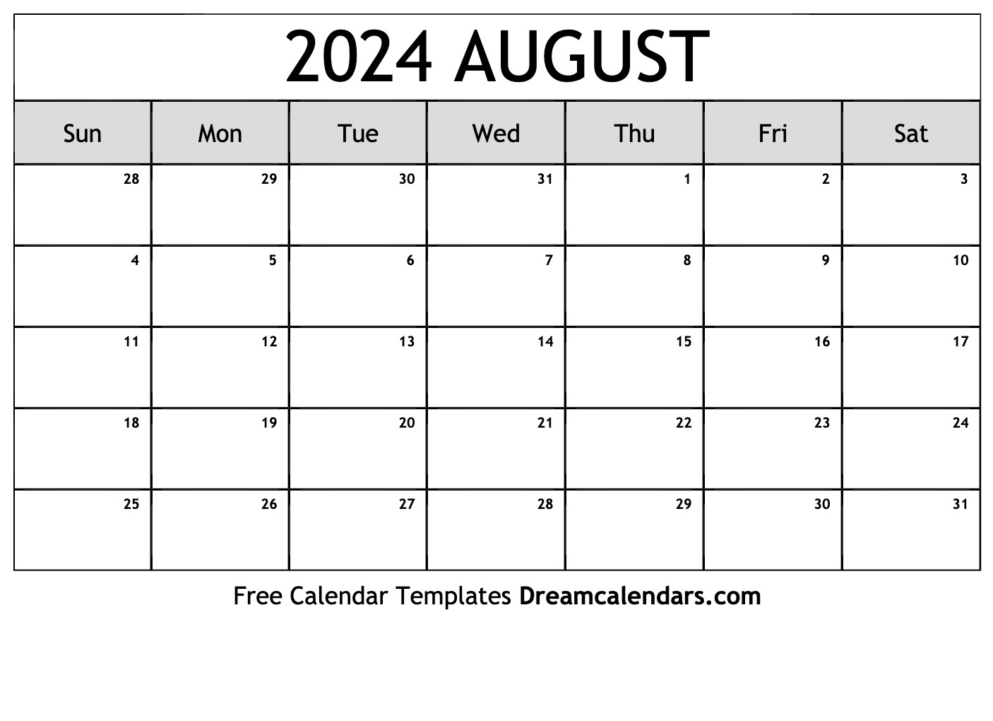 August 2024 Calendar | Free Blank Printable With Holidays | Printable August 2024 Calendar