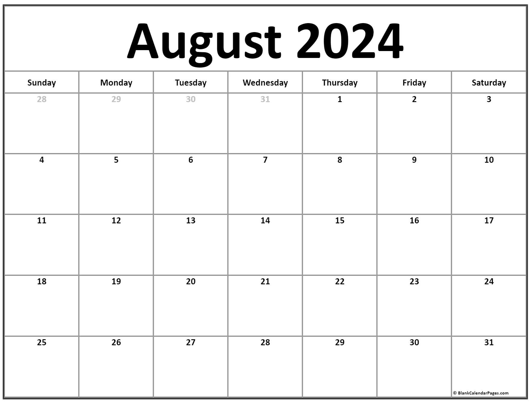 August 2024 Calendar | Free Printable Calendar | August 2024 Free Printable Calendar