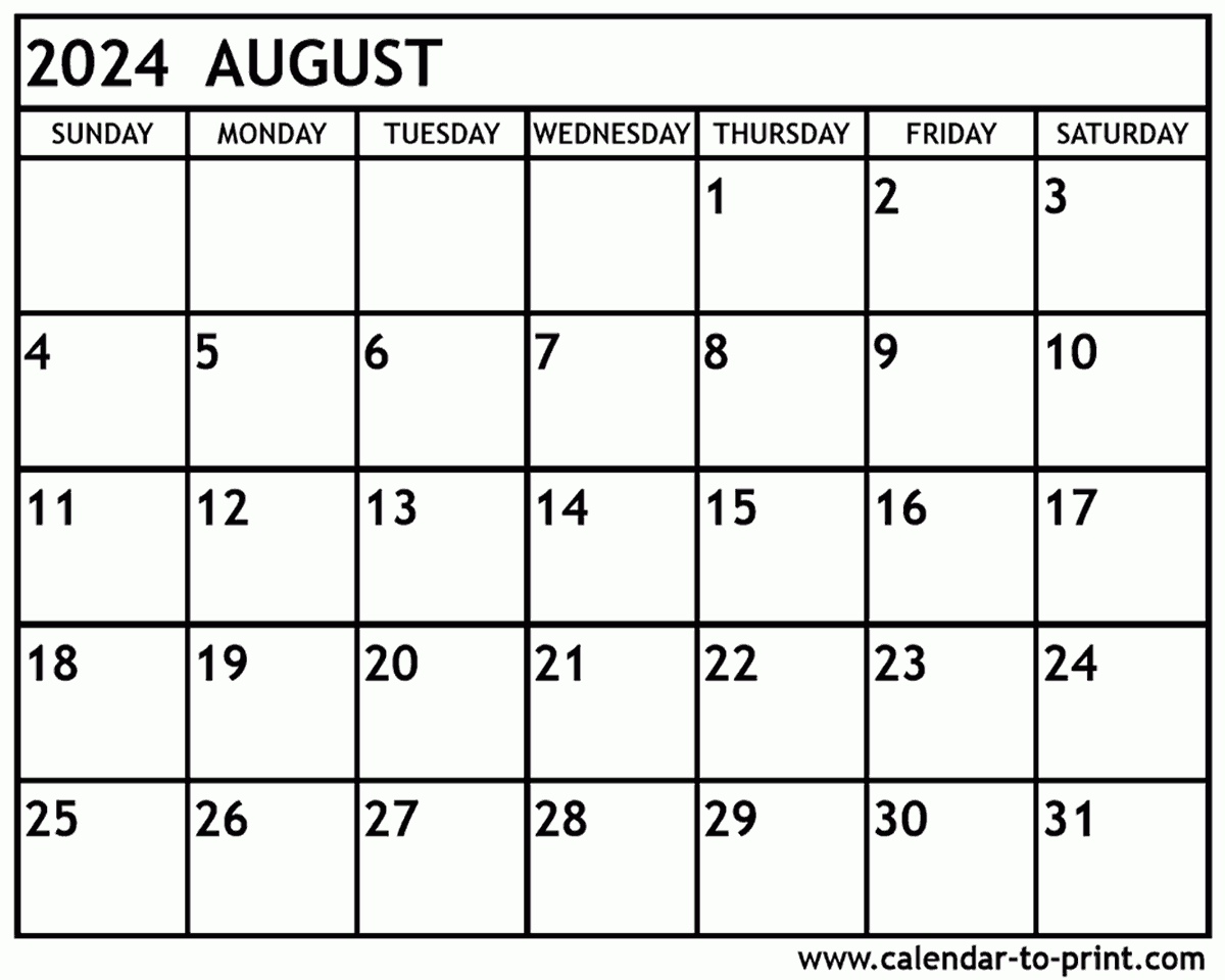 August 2024 Calendar Printable | 2024 August Calendar Printable