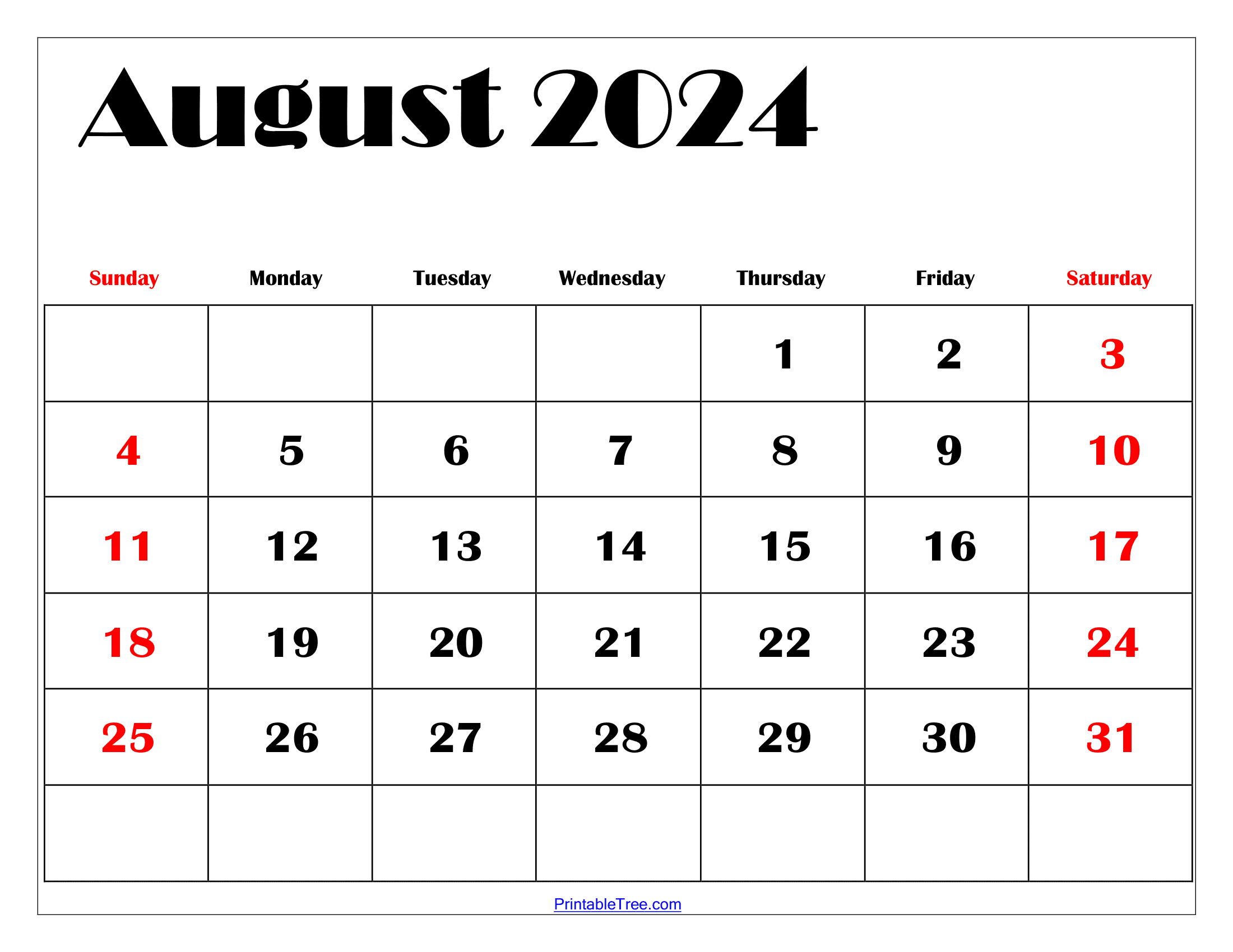 August 2024 Calendar Printable Pdf Templates Free Download | August 2024 Calendar Printable