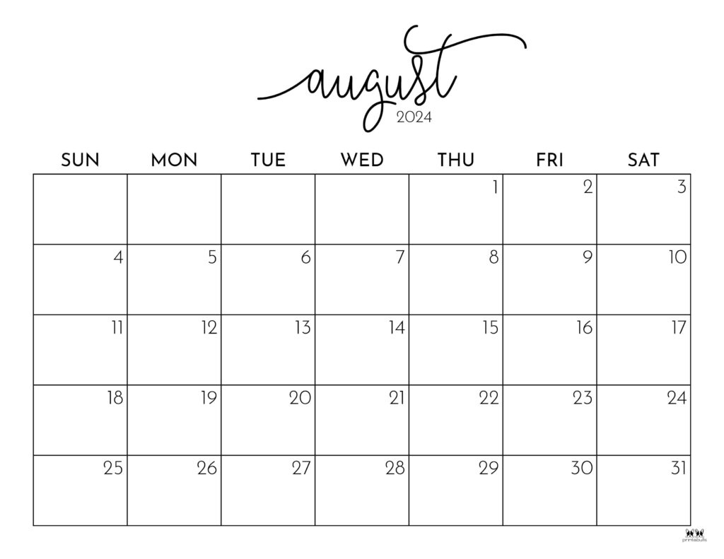 August 2024 Calendars - 50 Free Printables | Printabulls | 2024 August Calendar Printable